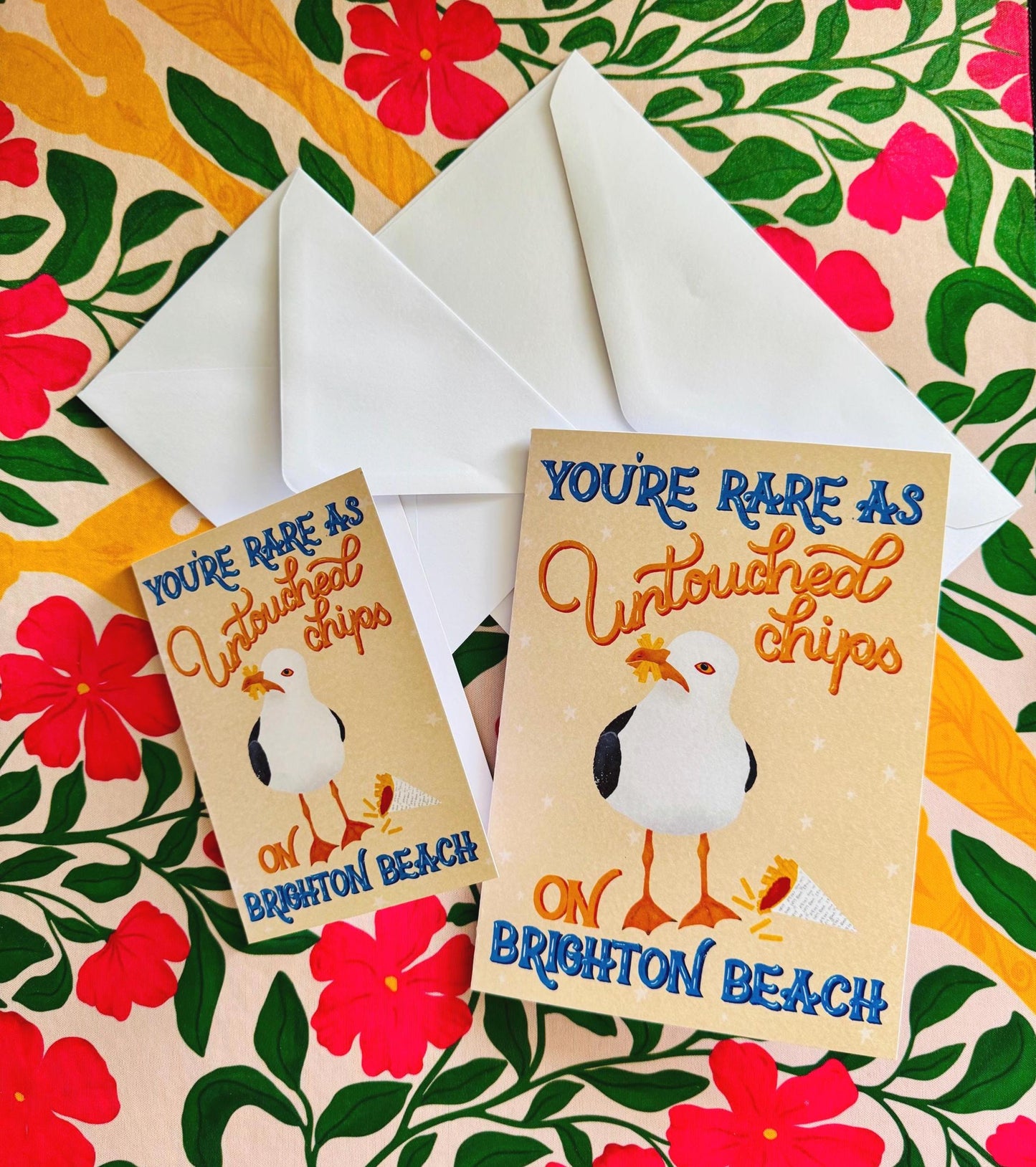 Brighton Seagull Quirky Greeting Card – “You’re Rare as Untouched Chips” Handmade Unique Funny Birthday Gift