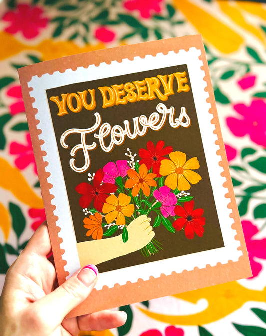 You Deserve Flowers Thank You Card – Handmade Floral Greeting Gift for Mother’s Day, Healthcare Workers & Friends