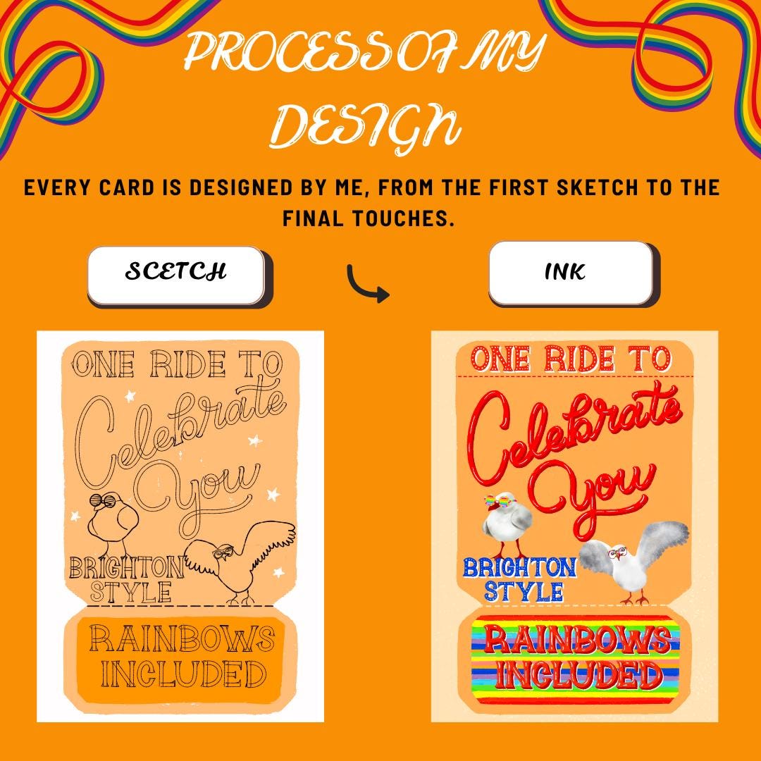 LGBT Rainbow Celebration Greeting Card – Vintage Ticket Style with Seagulls Fun Birthday Gift