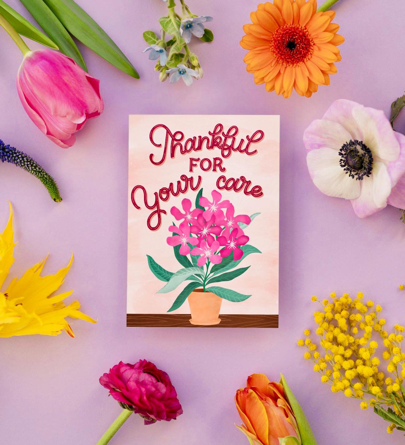 Handmade Thank You Card for Nurse/Doctor – Pink Floral Appreciation Greeting Gift Thankful For Your Care