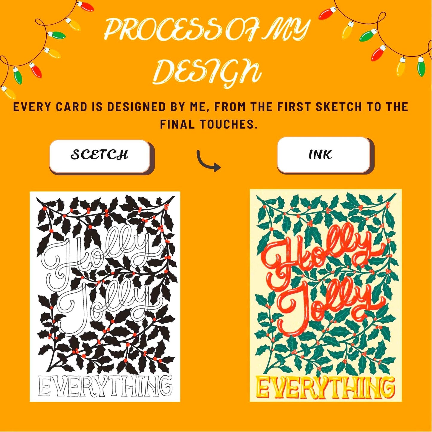 Holly Jolly Everything Christmas Card – Hand-Lettered Festive Holly Design, Blank Inside & Envelope