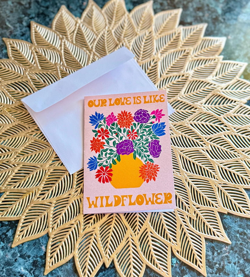 Wildflower Love Card – Handmade “I Love You” Greeting Card Botanical Illustration Colourful Floral Design