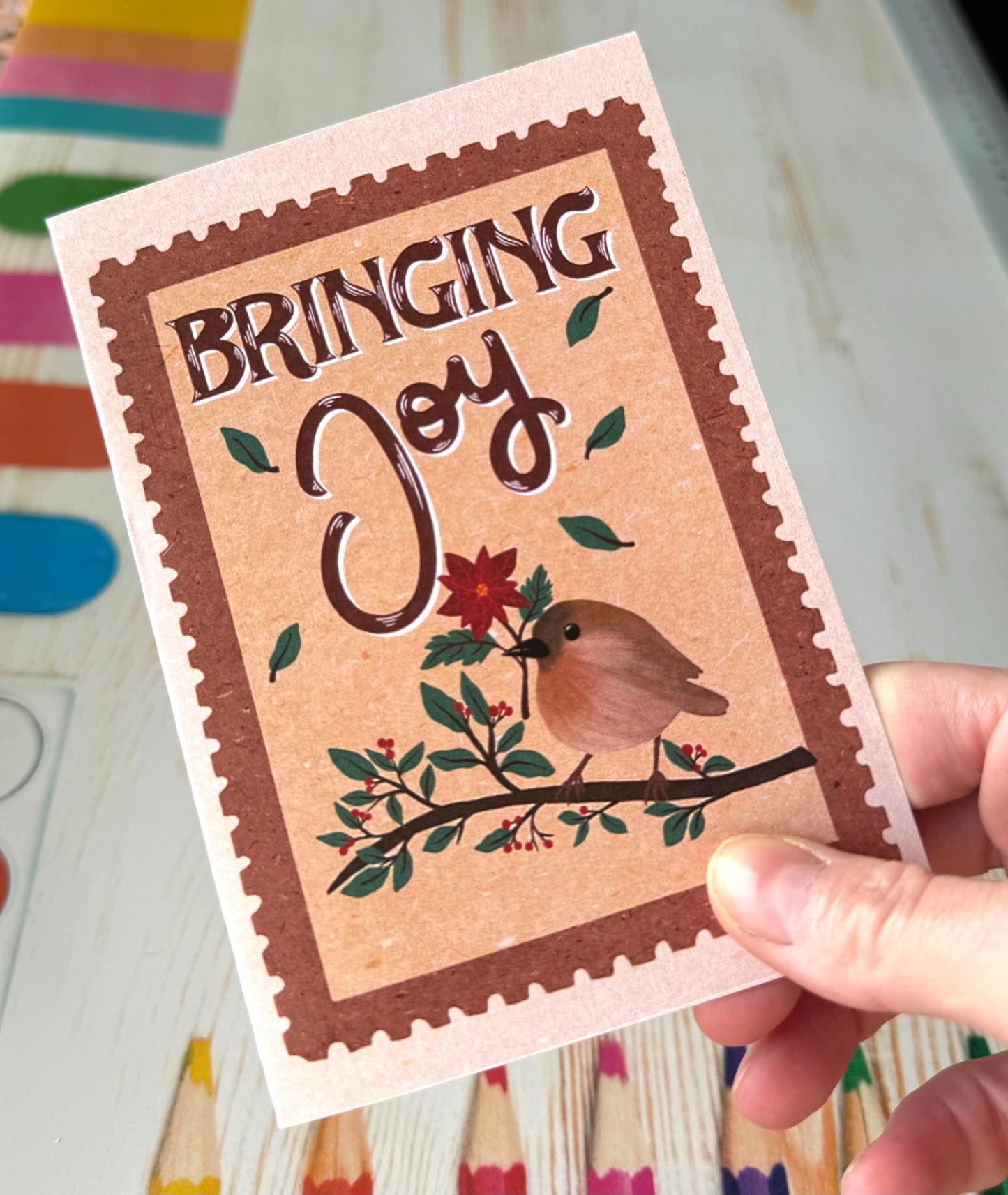 Bringing Joy Nature Card – Handmade Robin Card | Blank Greeting Card for Thinking of You