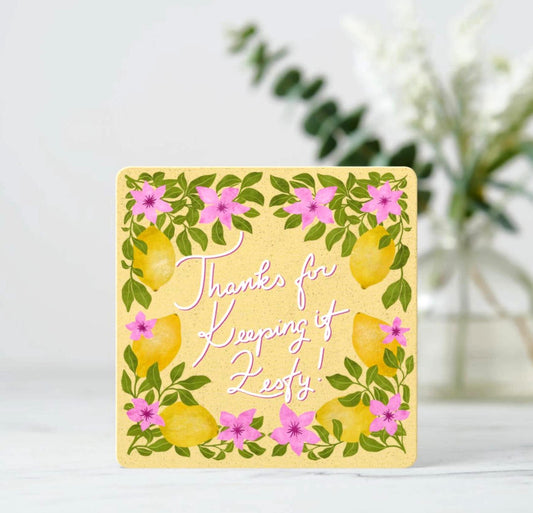 Zesty Lemon Thank You Cards – ‘You Are the Zest’ Greeting Gift for Him Her, or Friend