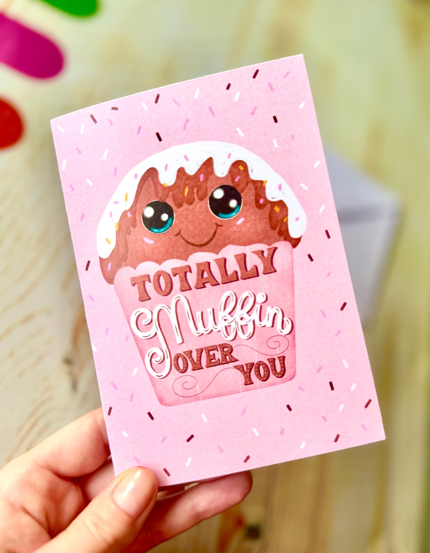 Cute Love Card – Muffin Shape or Standard Card | “Totally Muffin Over You” | Pink Sweet Greeting Card