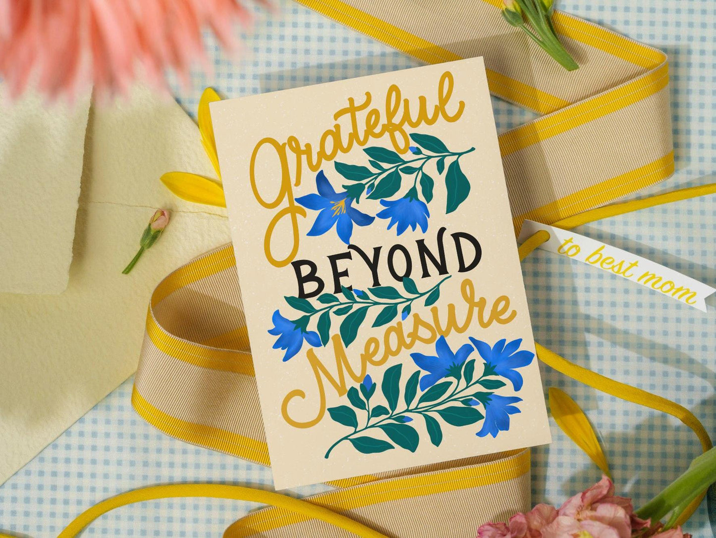 Grateful Beyond Measure Floral Thank You Card - Handmade Appreciation Greeting for Him, Her or Friend