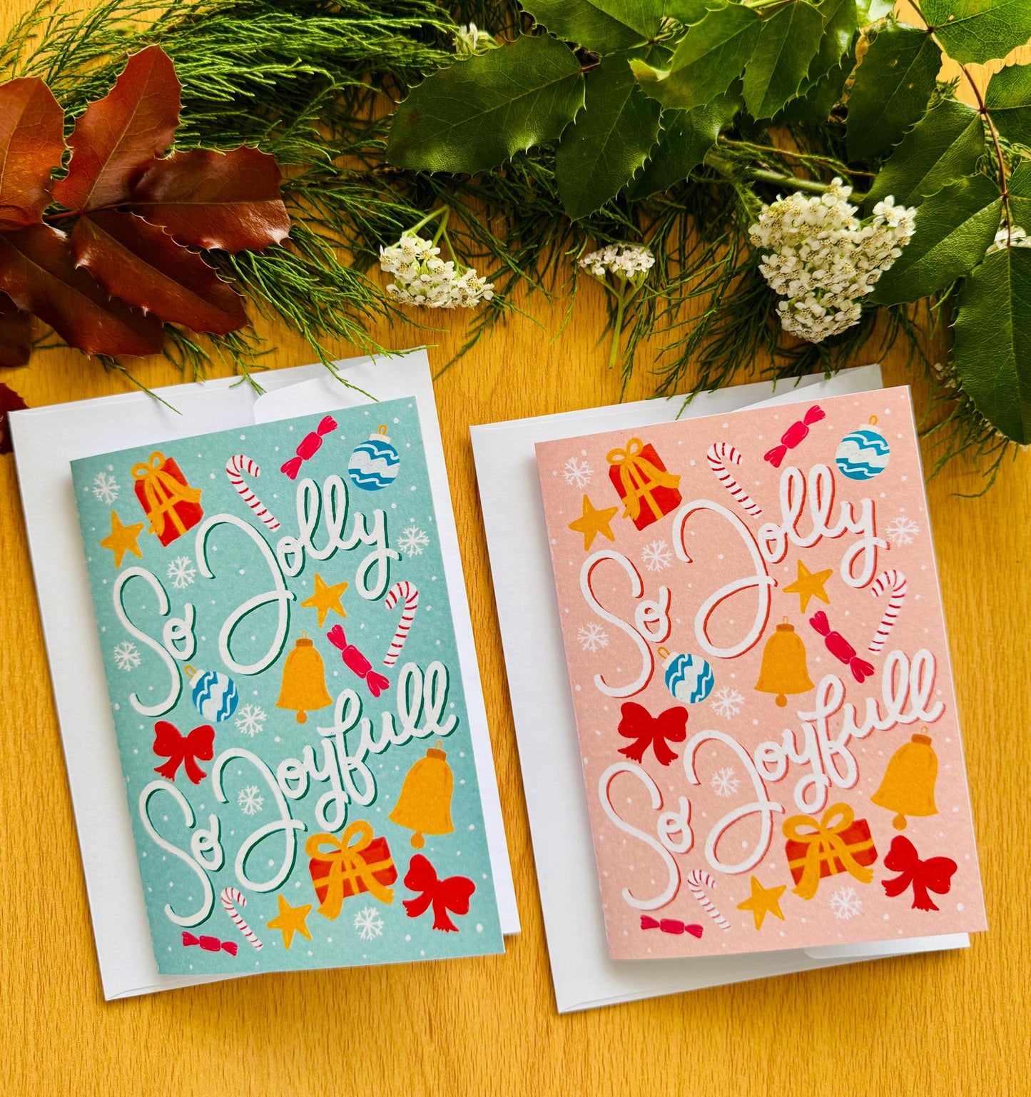 So Jolly, So Joyful Christmas Card – Festive Holiday Greeting, Hand-Lettered & Illustrated