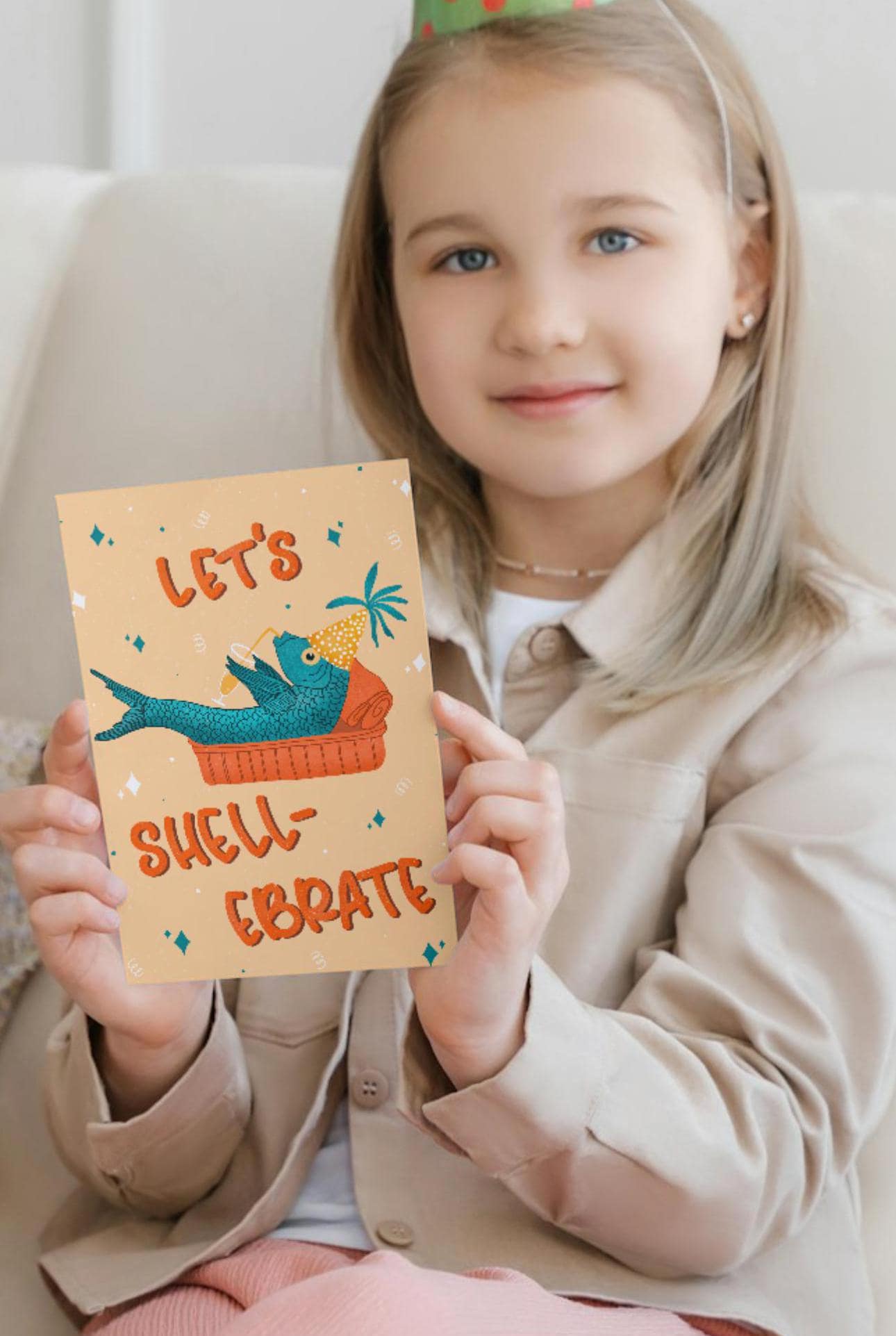 Funny Sardine Birthday Card – Let’s Shellebrate! Handmade Seaside Pun Gift for Friends