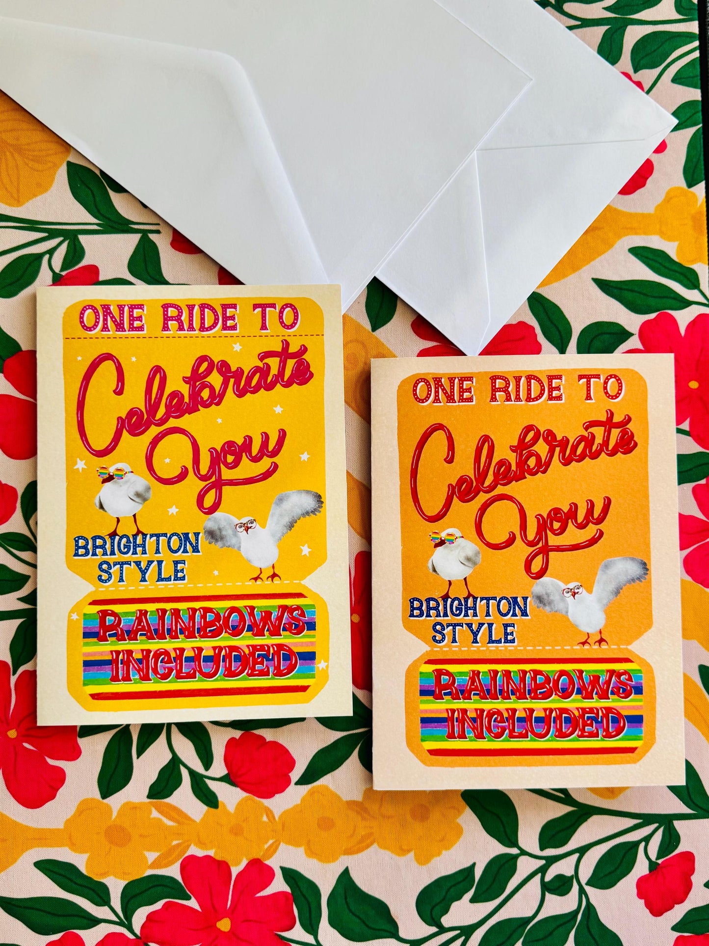 LGBT Rainbow Celebration Greeting Card – Vintage Ticket Style with Seagulls Fun Birthday Gift