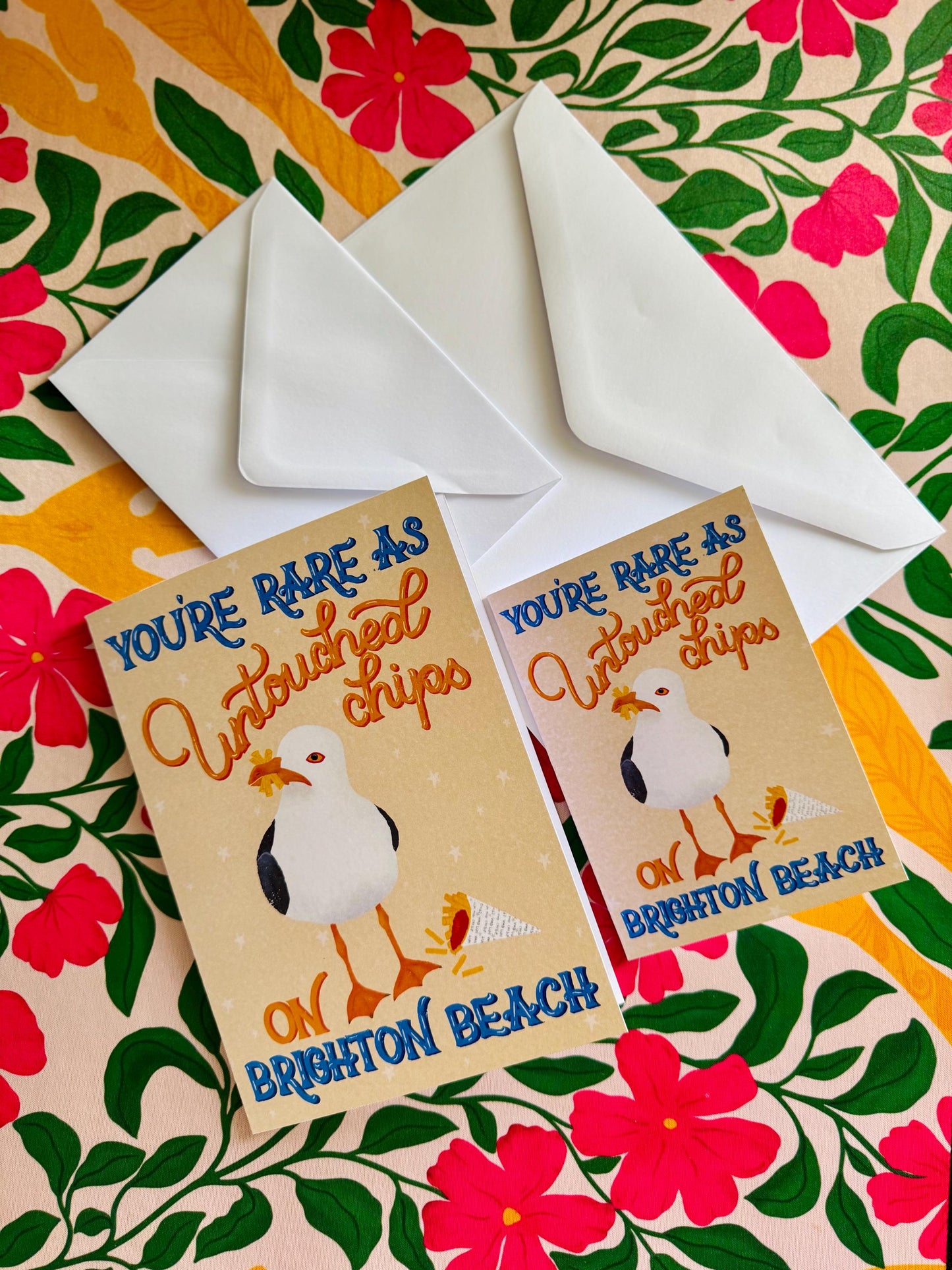 Brighton Seagull Quirky Greeting Card – “You’re Rare as Untouched Chips” Handmade Unique Funny Birthday Gift