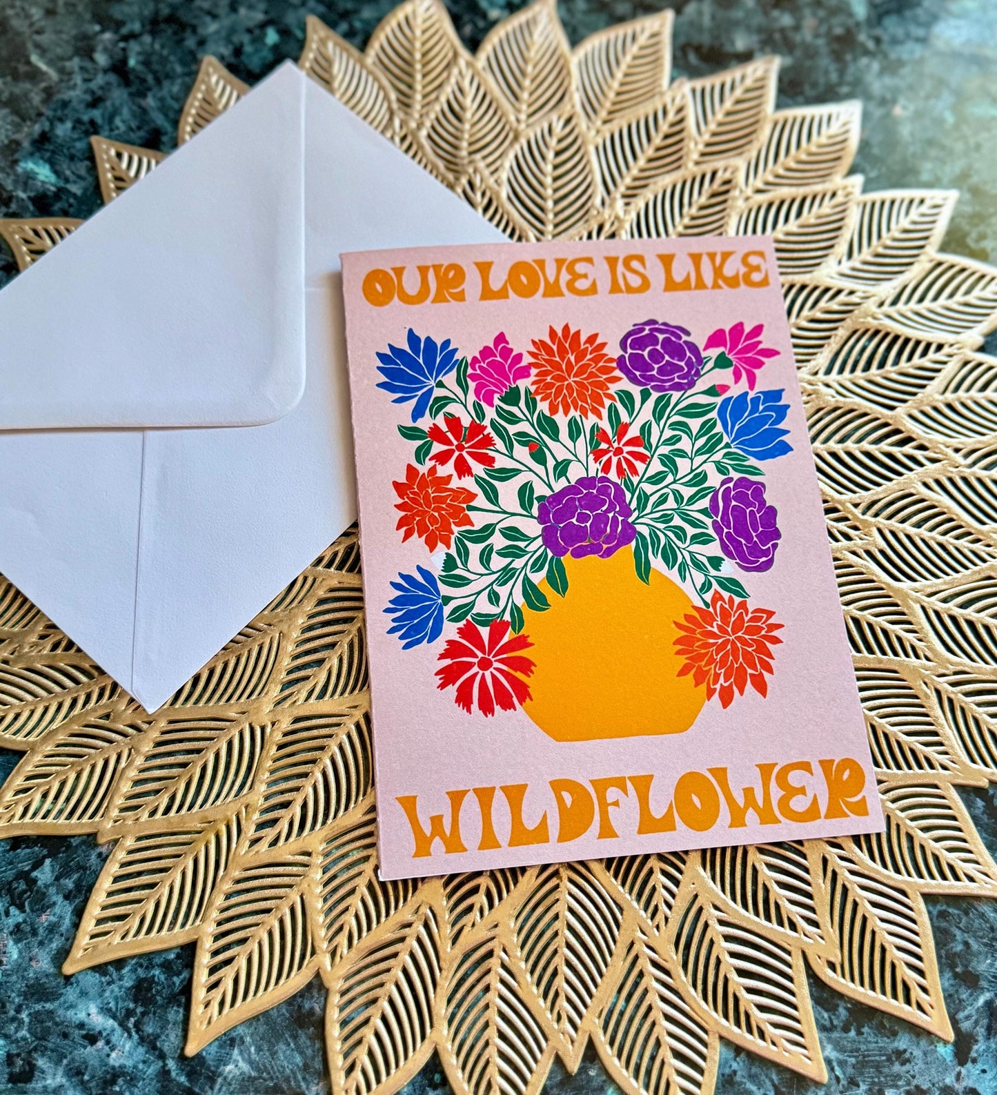 Wildflower Love Card – Handmade “I Love You” Greeting Card Botanical Illustration Colourful Floral Design