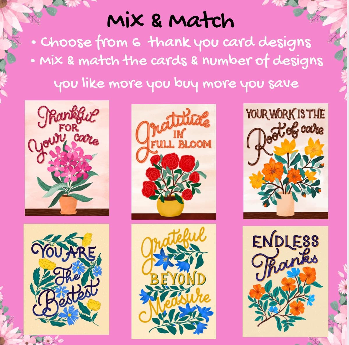 Handmade Thank You Card for Nurse/Doctor – Pink Floral Appreciation Greeting Gift Thankful For Your Care