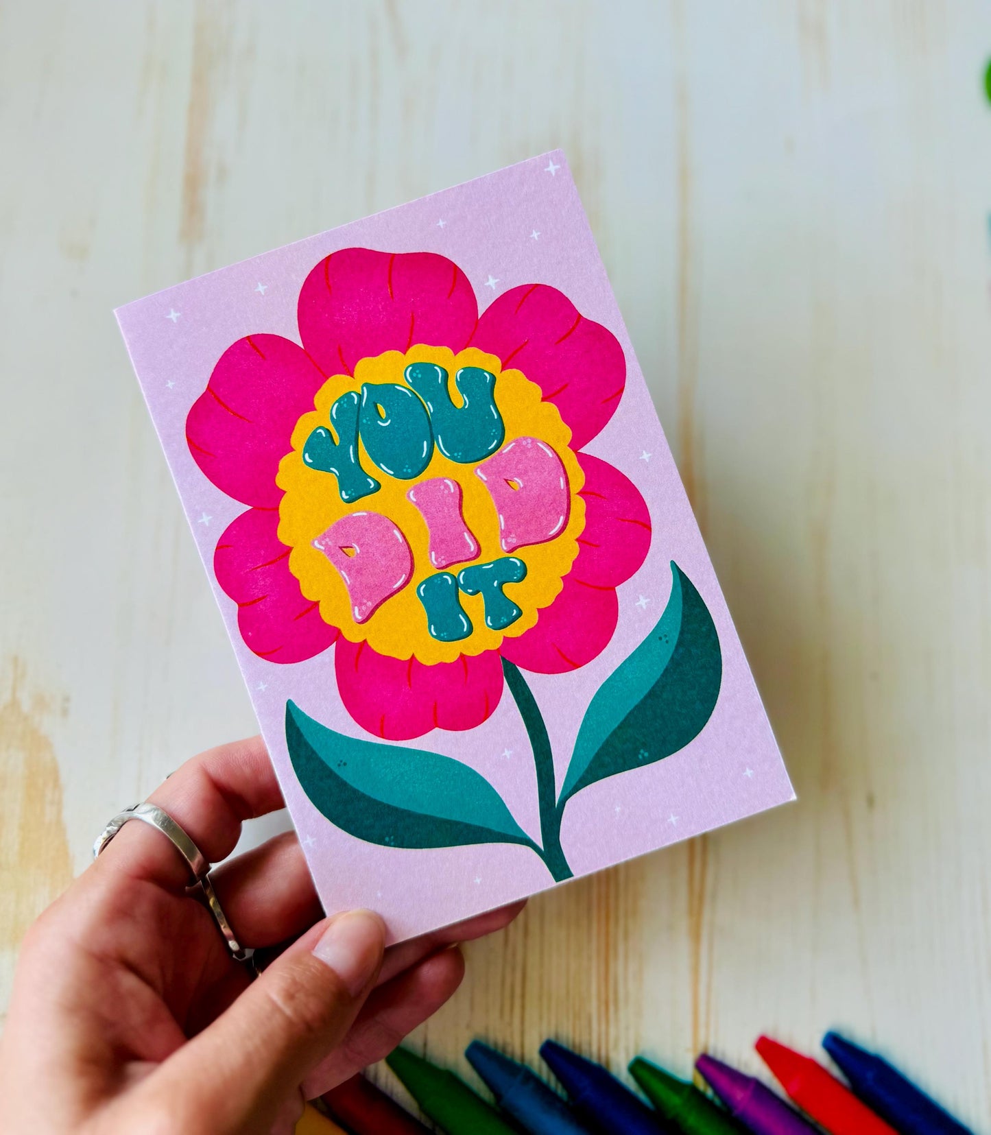 Handmade You Did It Card – Handlettered Congrats Flower Congratulations Greeting Gift Card