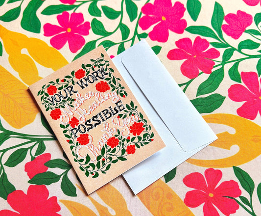 Handmade Thank You Card – Appreciation Quote Floral Greeting Gift for Hospital Staff Healthcare Teams