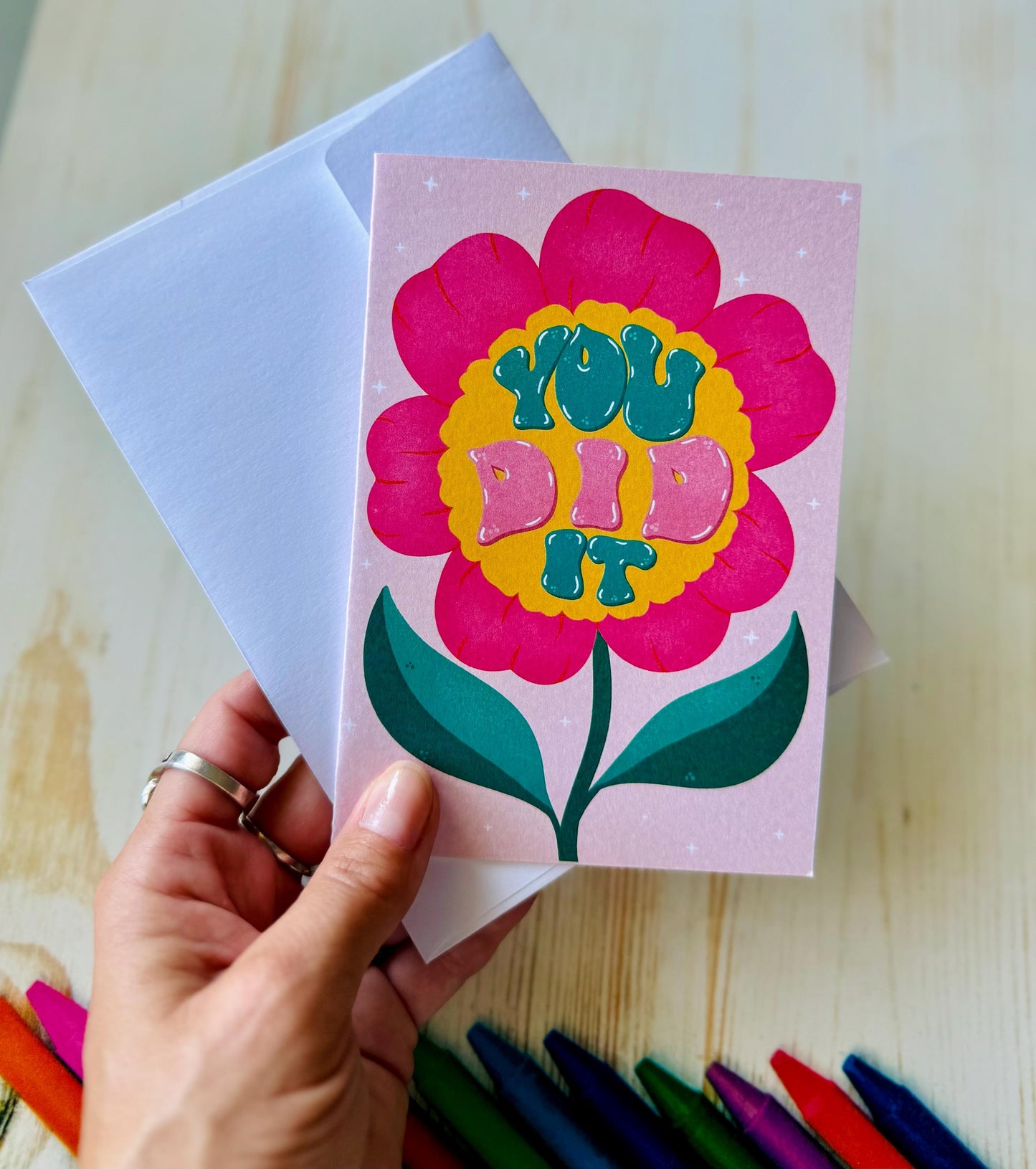 Handmade You Did It Card – Handlettered Congrats Flower Congratulations Greeting Gift Card
