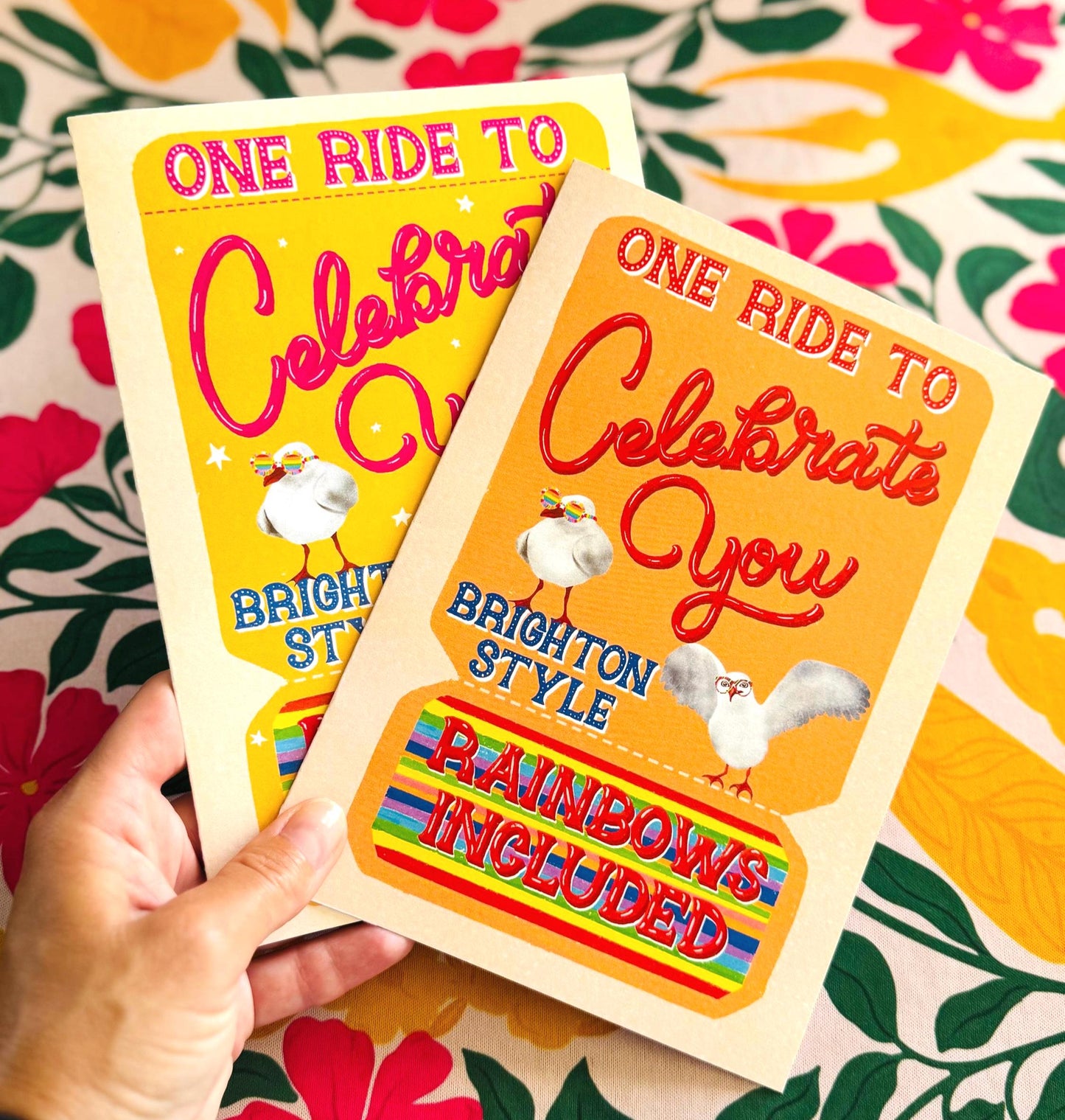 LGBT Rainbow Celebration Greeting Card – Vintage Ticket Style with Seagulls Fun Birthday Gift