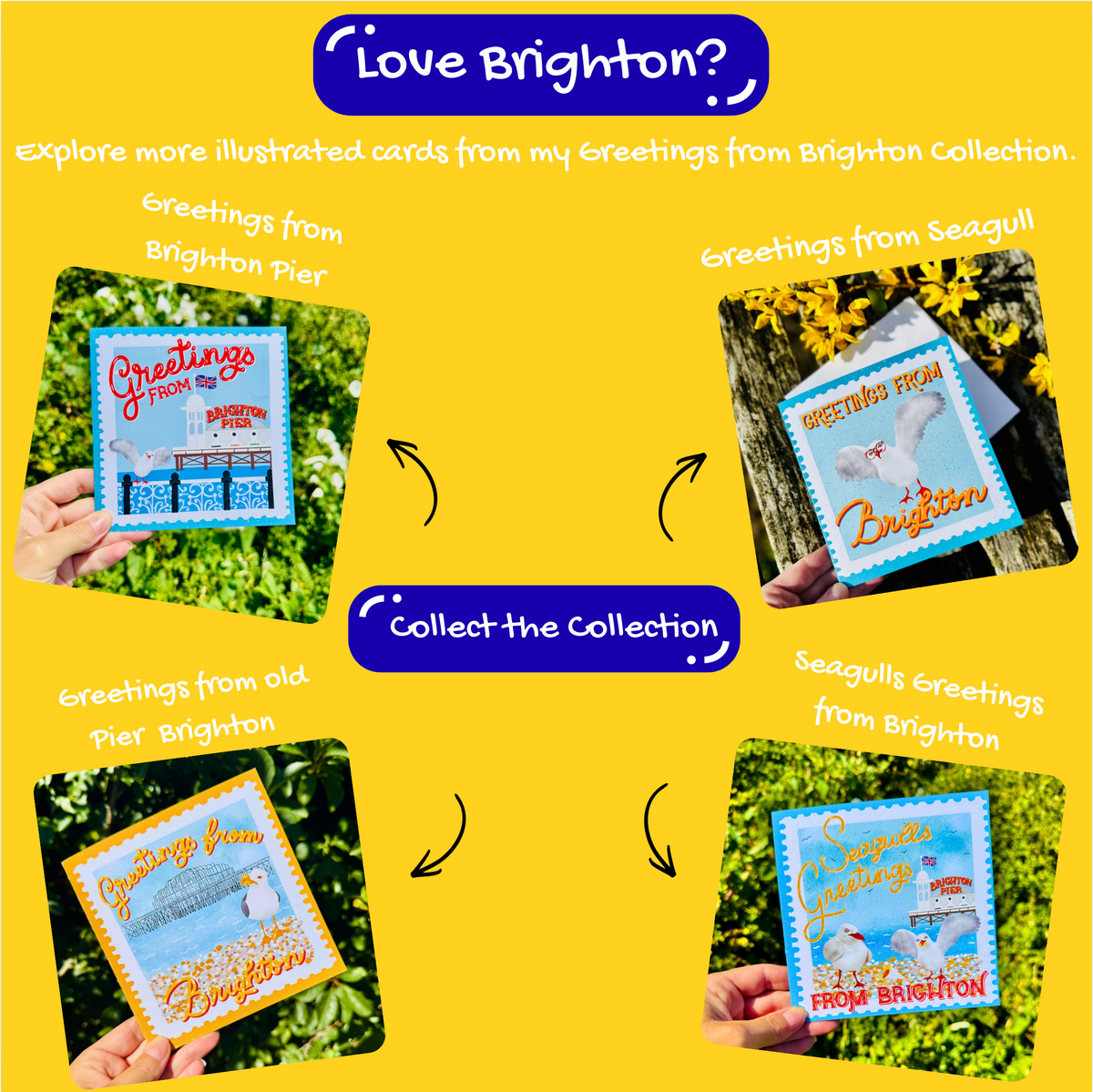Greetings from Brighton Royal Pavilion | Vintage Stamp Style Square Brighton Card