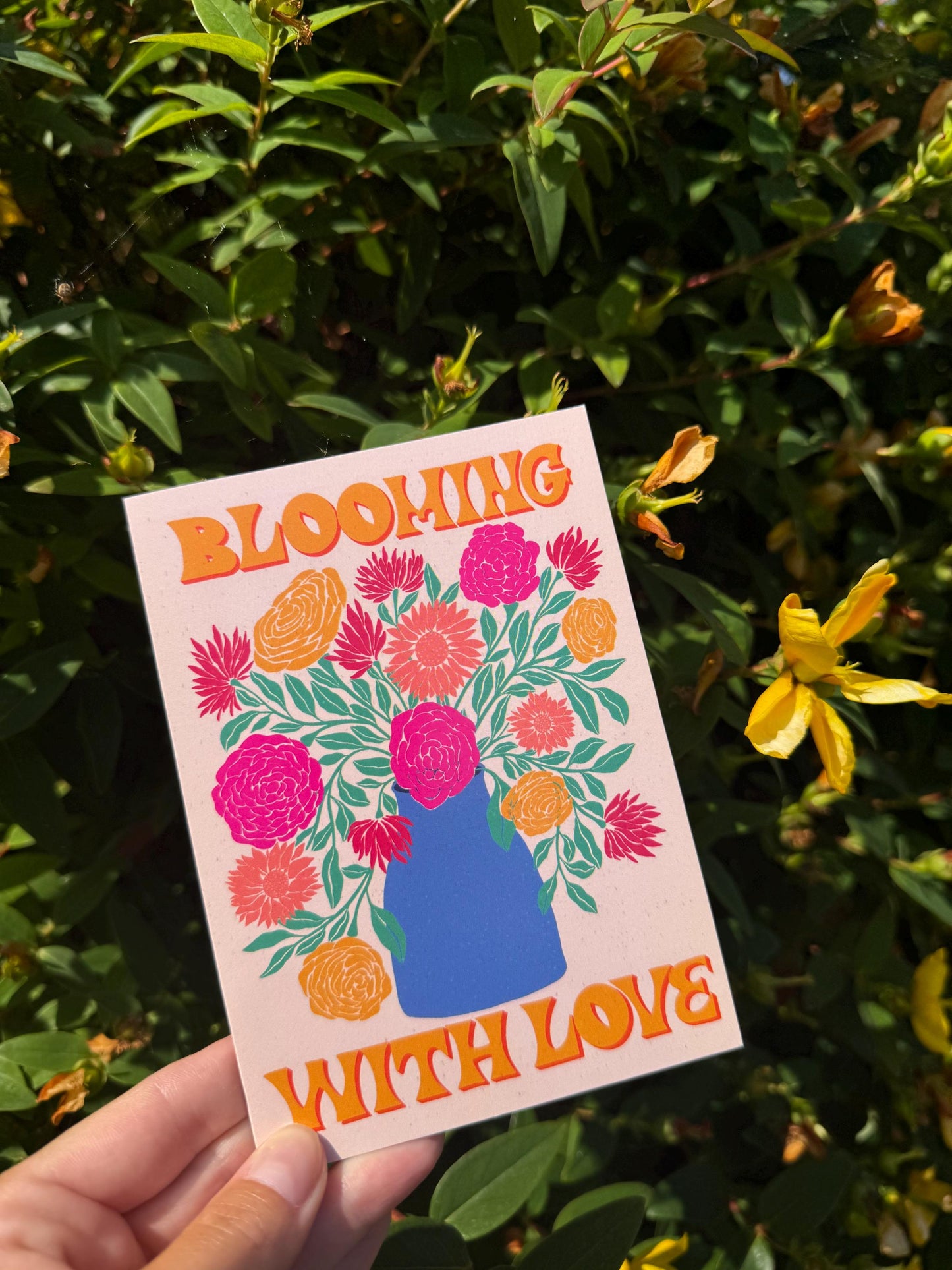 Handmade Blooming With Love Floral Card - Romantic Valentine Greeting Gift with Flowers Illustration for Wife & Husband