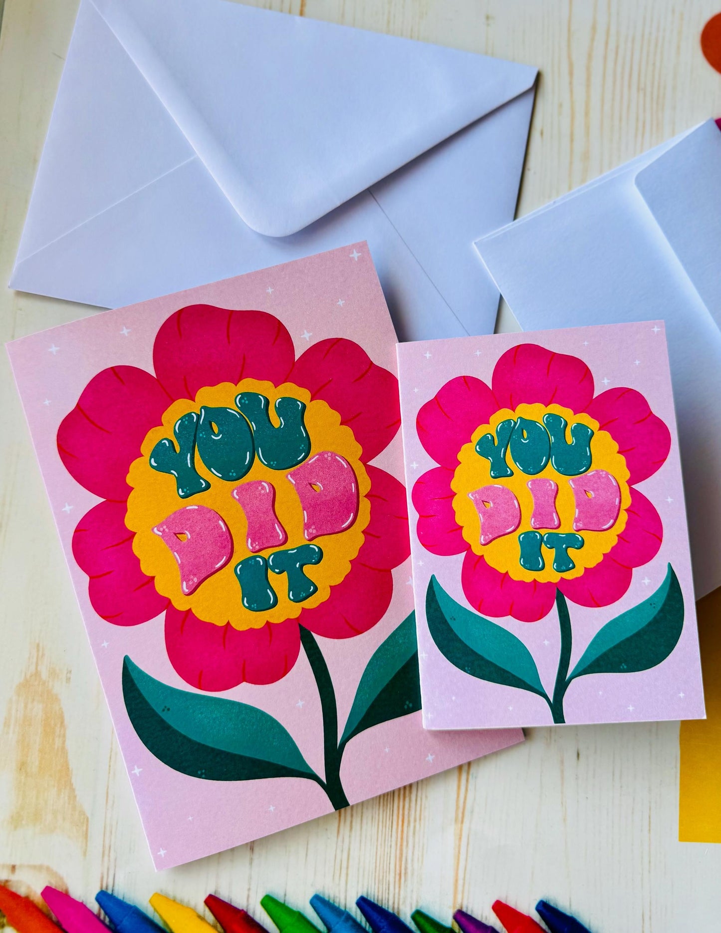 Handmade You Did It Card – Handlettered Congrats Flower Congratulations Greeting Gift Card