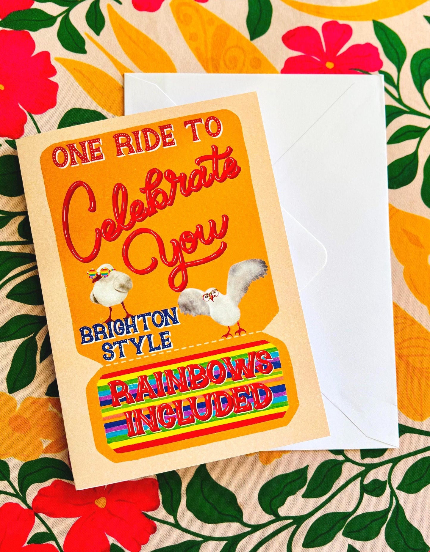 LGBT Rainbow Celebration Greeting Card – Vintage Ticket Style with Seagulls Fun Birthday Gift