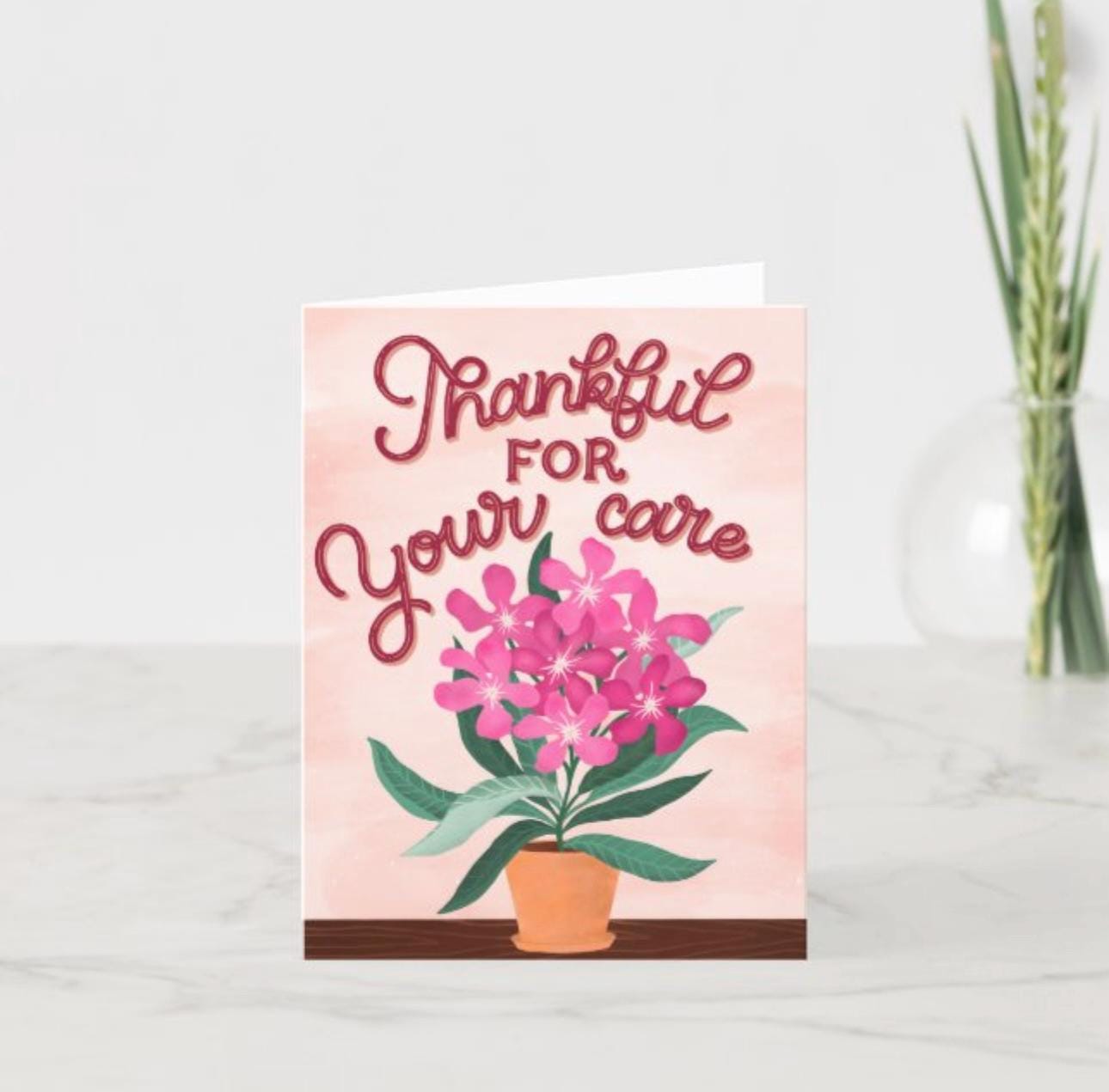 Handmade Thank You Card for Nurse/Doctor – Pink Floral Appreciation Greeting Gift Thankful For Your Care