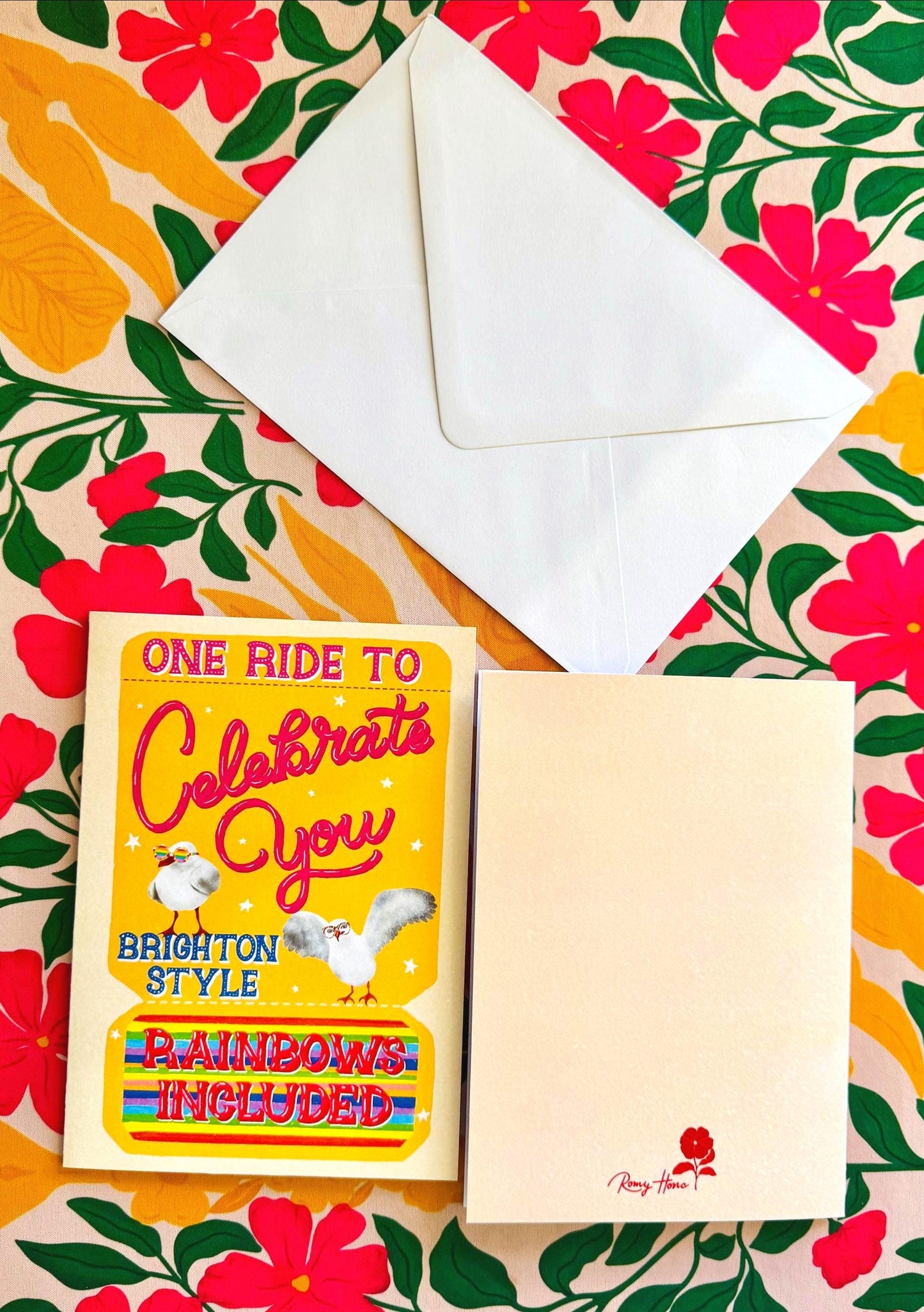 LGBT Rainbow Celebration Greeting Card – Vintage Ticket Style with Seagulls Fun Birthday Gift