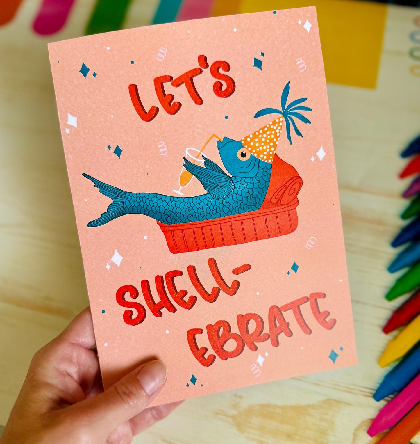 Funny Sardine Birthday Card – Let’s Shellebrate! Handmade Seaside Pun Gift for Friends