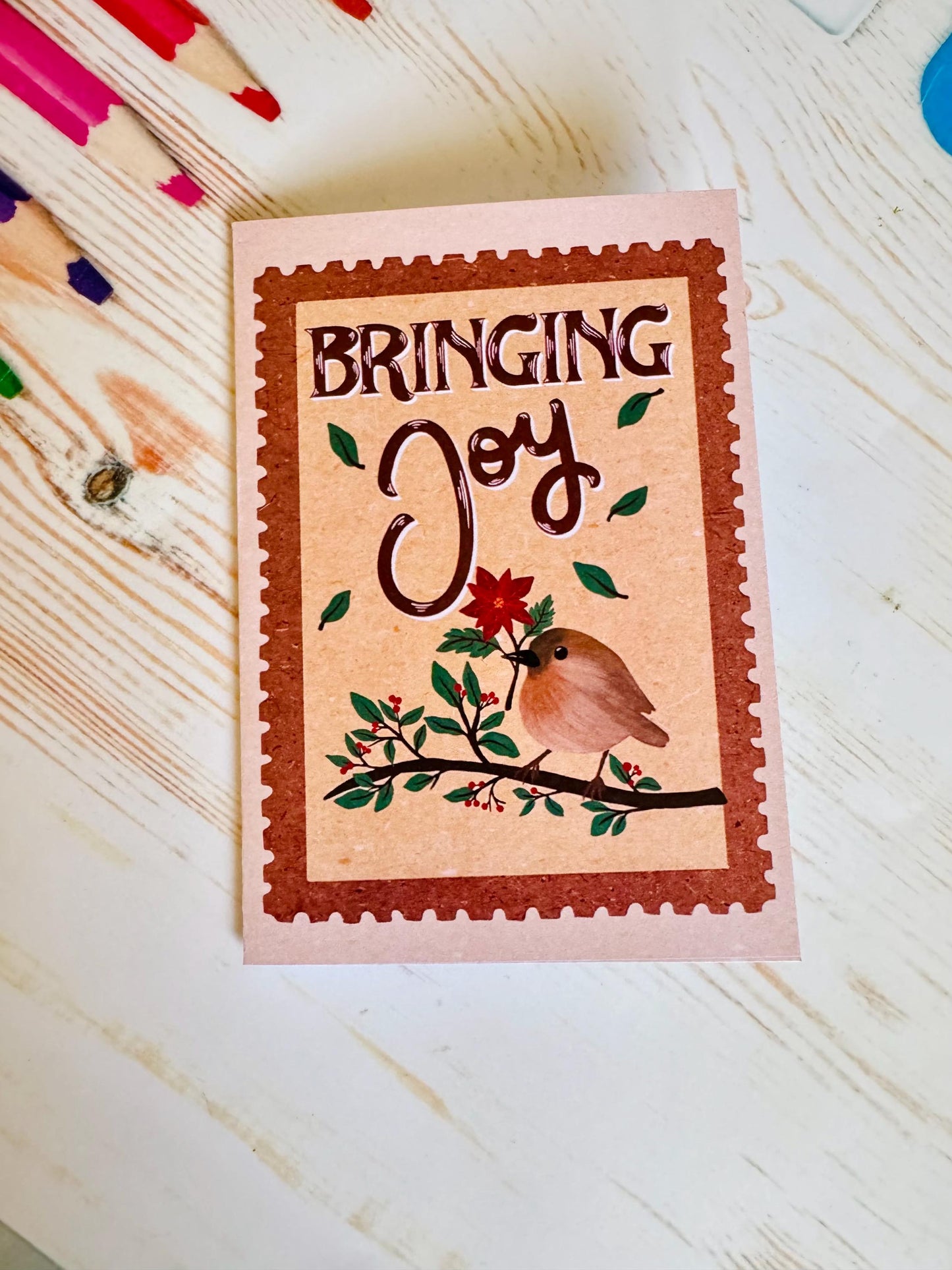 Bringing Joy Nature Card – Handmade Robin Card | Blank Greeting Card for Thinking of You