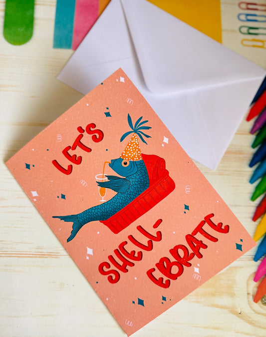 Funny Sardine Birthday Card – Let’s Shellebrate! Handmade Seaside Pun Gift for Friends