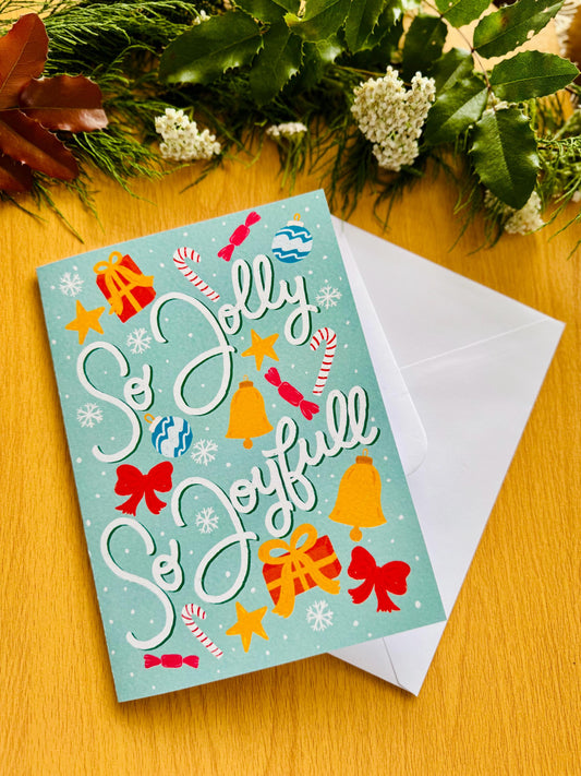 So Jolly, So Joyful Christmas Card – Festive Holiday Greeting, Hand-Lettered & Illustrated