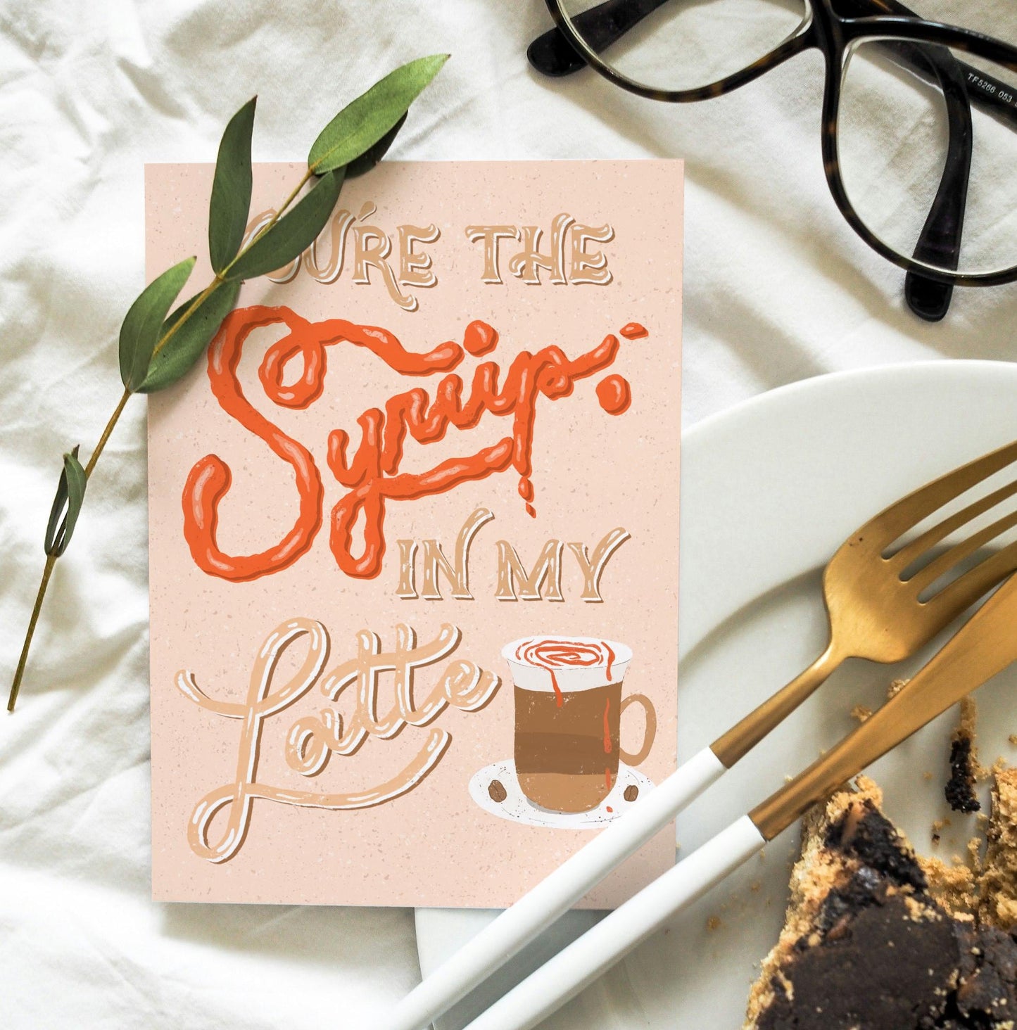 Funny Latte Love Card – Handmade Coffee Cards with Syrup Illustration Greeting Card Gift for Husband Wife Boyfriend Girfriend Birthday