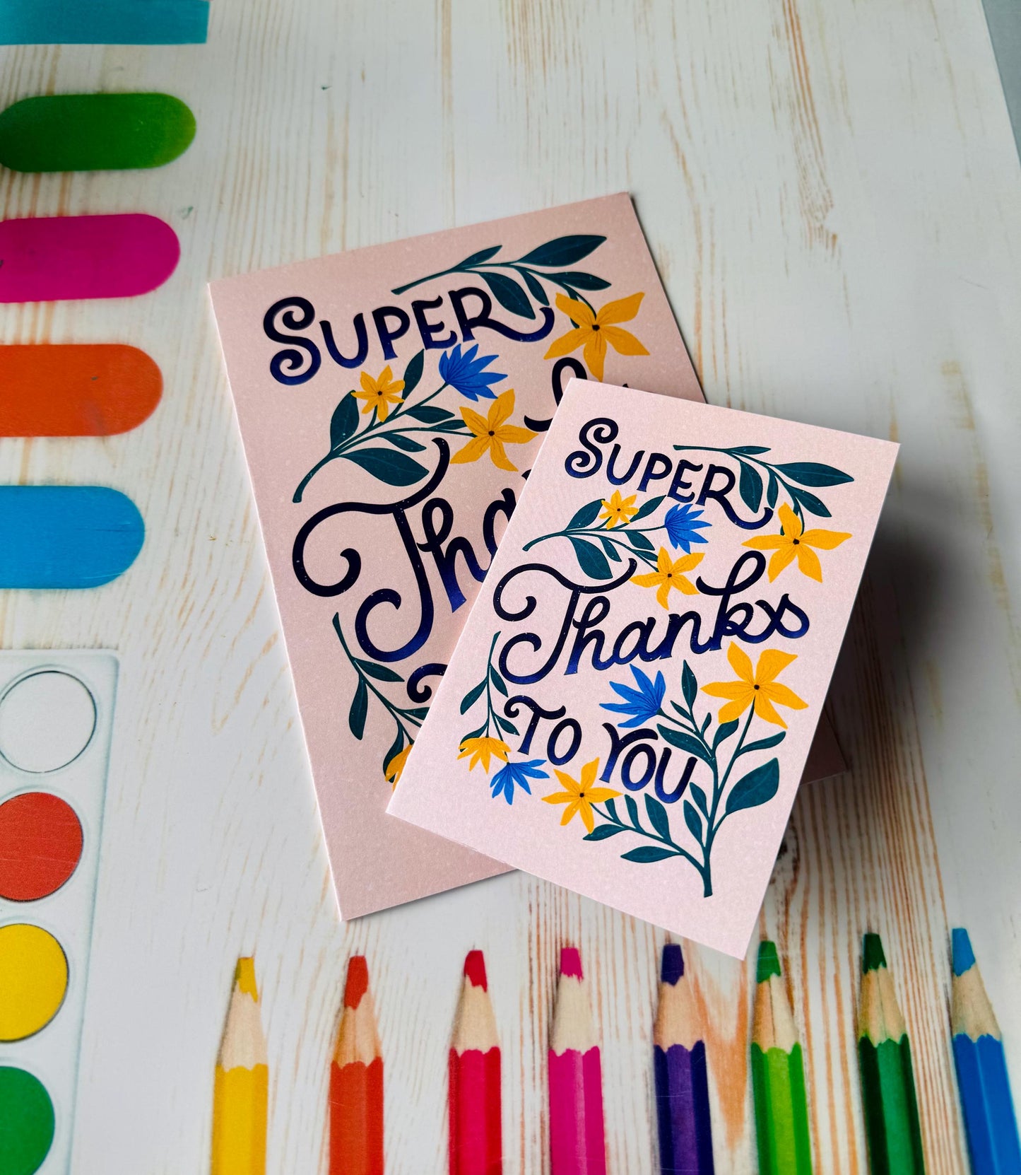 Super Thanks to You – Floral Thank You Card | Hand-Lettered Appreciation Greeting Gift for Family, Friends, Teacher