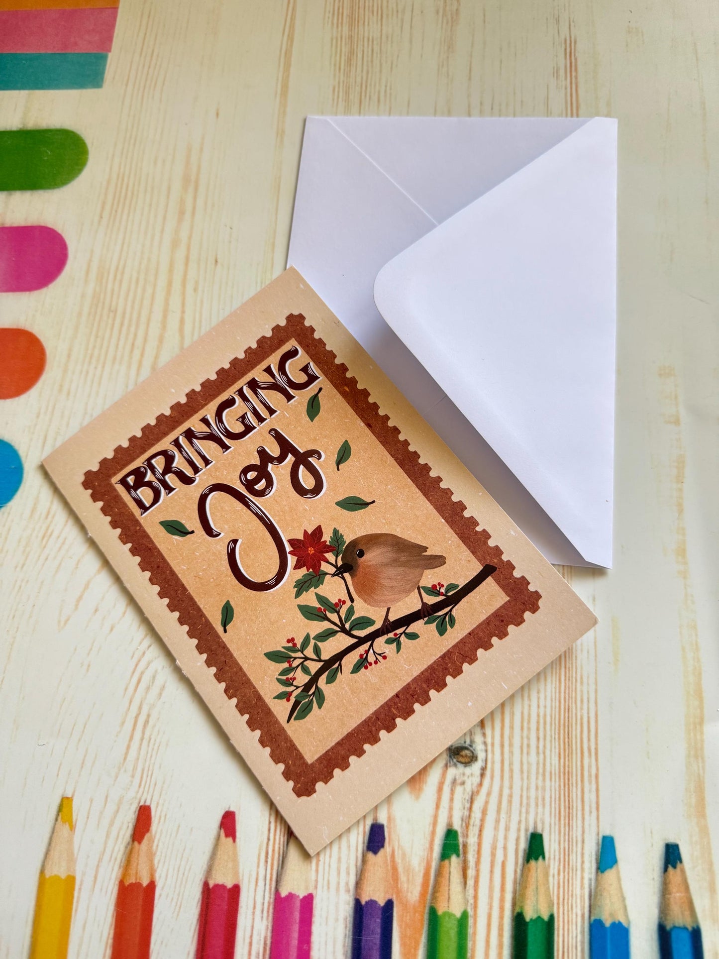 Bringing Joy Nature Card – Handmade Robin Card | Blank Greeting Card for Thinking of You