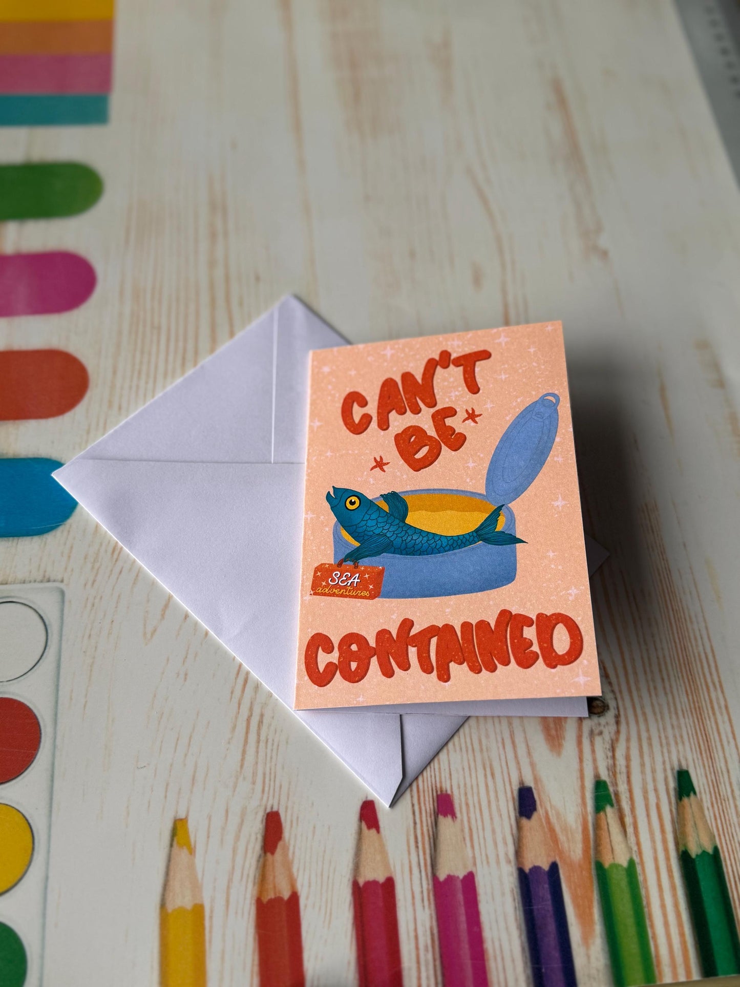Travel Greeting Card – “Can’t Be Contained” Sardine | Adventure Birthday Gift & New Home Good Luck