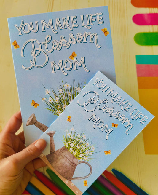 Mother’s Day Card – You Make Life Blossom | Floral Vase Flower Illustration Greeting Gift for Mum
