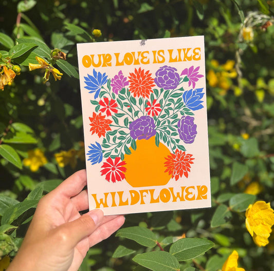 Wildflower Love Card – Handmade “I Love You” Greeting Card Botanical Illustration Colourful Floral Design