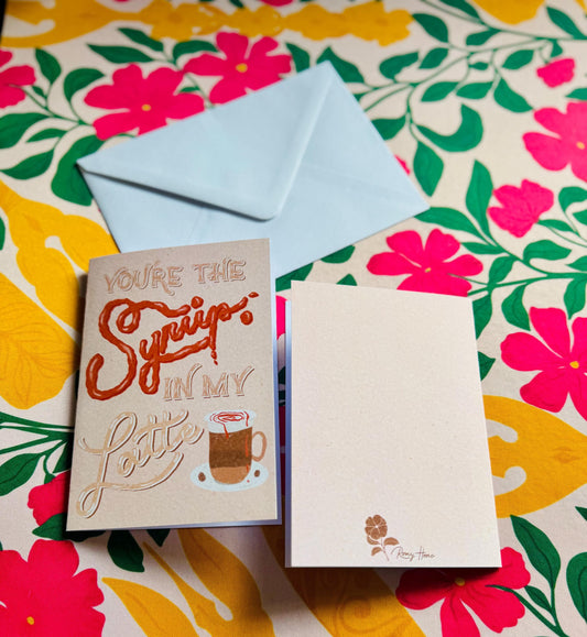 Funny Latte Love Card – Handmade Coffee Cards with Syrup Illustration Greeting Card Gift for Husband Wife Boyfriend Girfriend Birthday