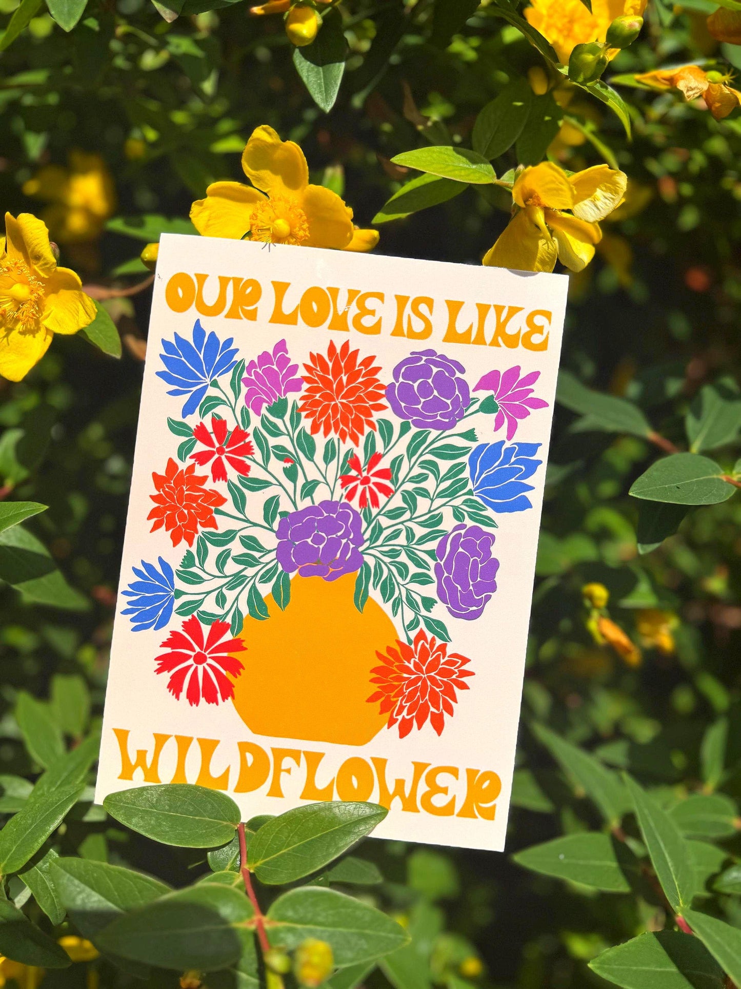 Wildflower Love Card – Handmade “I Love You” Greeting Card Botanical Illustration Colourful Floral Design