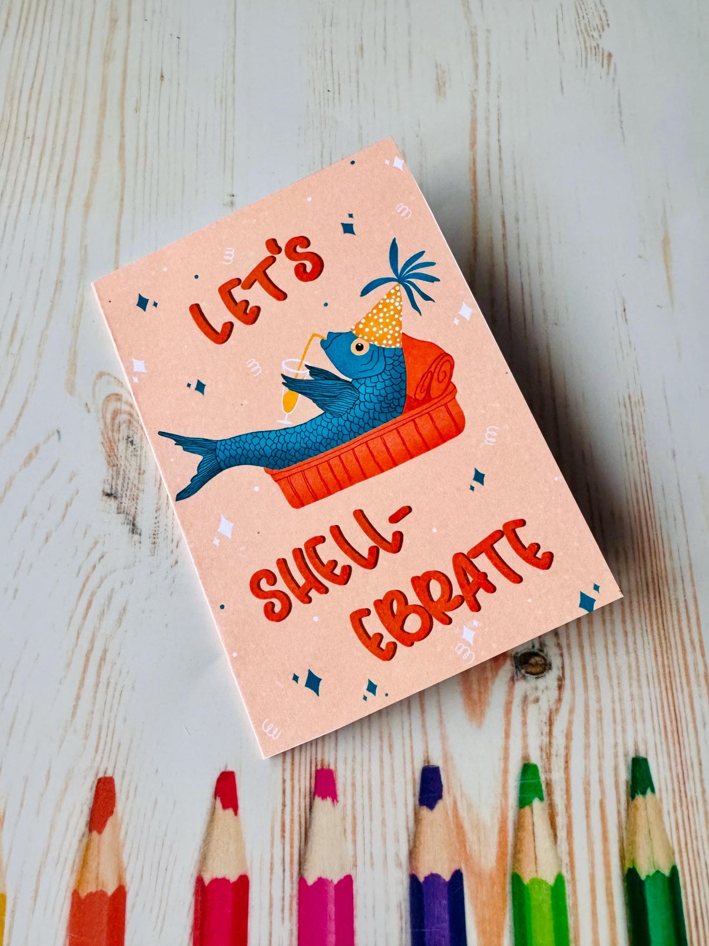 Funny Sardine Birthday Card – Let’s Shellebrate! Handmade Seaside Pun Gift for Friends