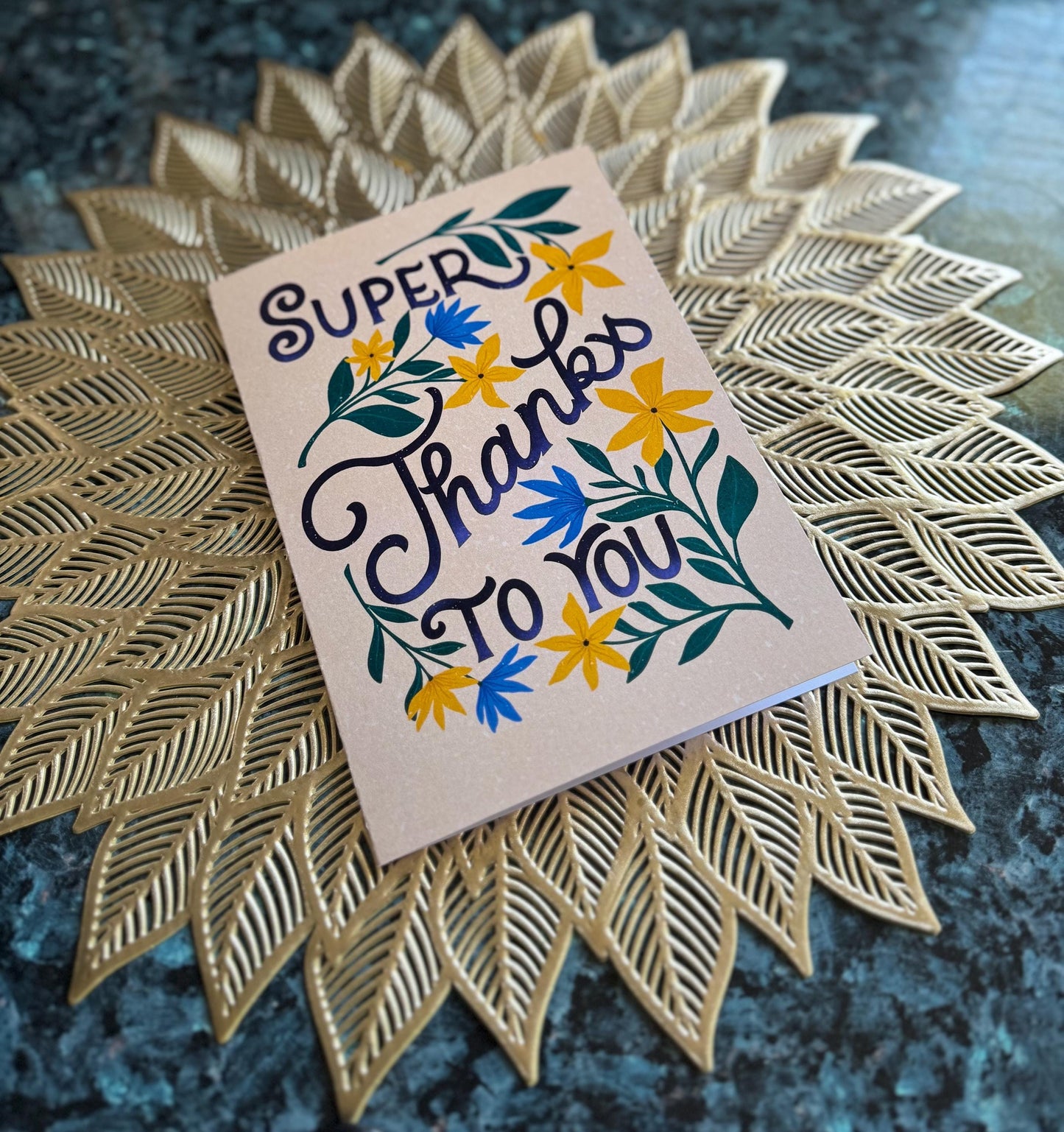 Super Thanks to You – Floral Thank You Card | Hand-Lettered Appreciation Greeting Gift for Family, Friends, Teacher