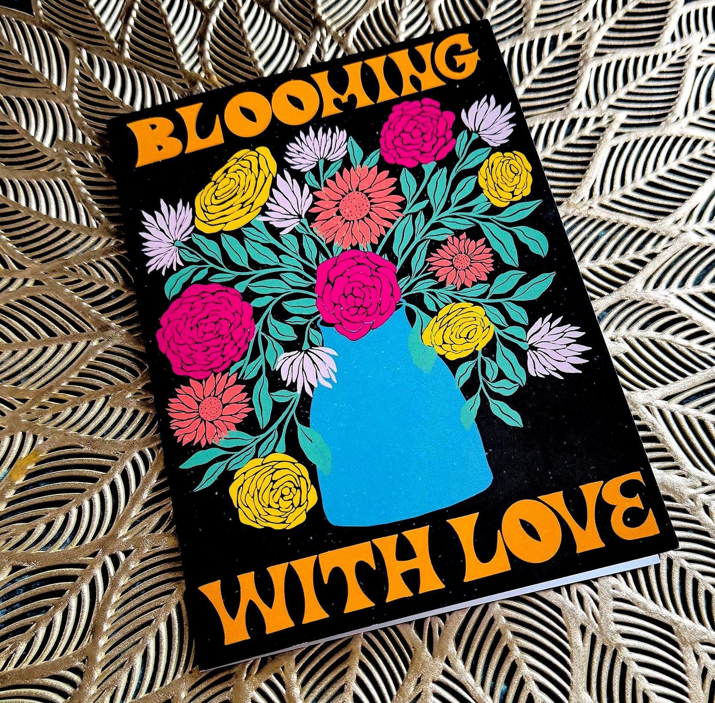 Handmade Blooming With Love Floral Card - Romantic Valentine Greeting Gift with Flowers Illustration for Wife & Husband