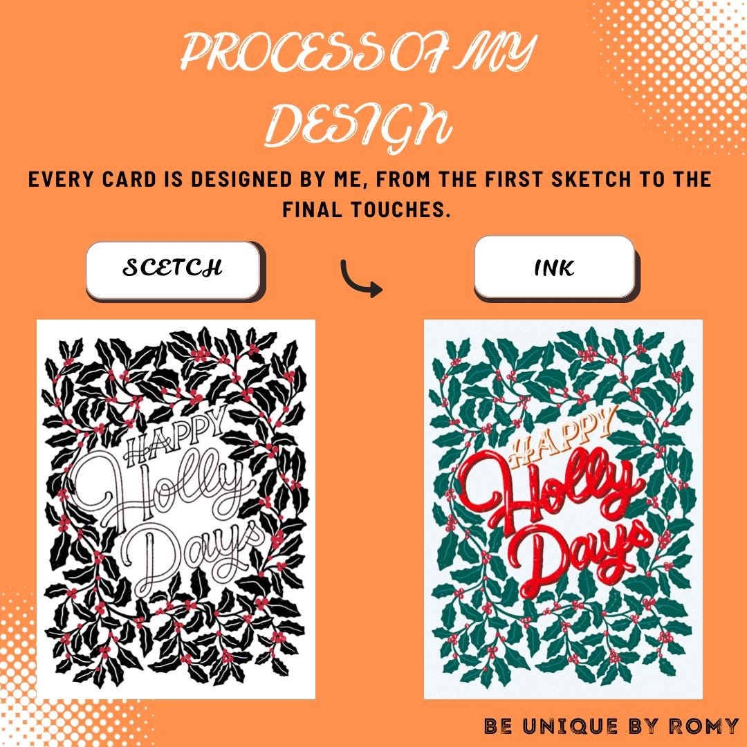 Happy Holly Days Christmas Card – Hand-Lettered Holly Leaves Festive Pun Xmas Gift