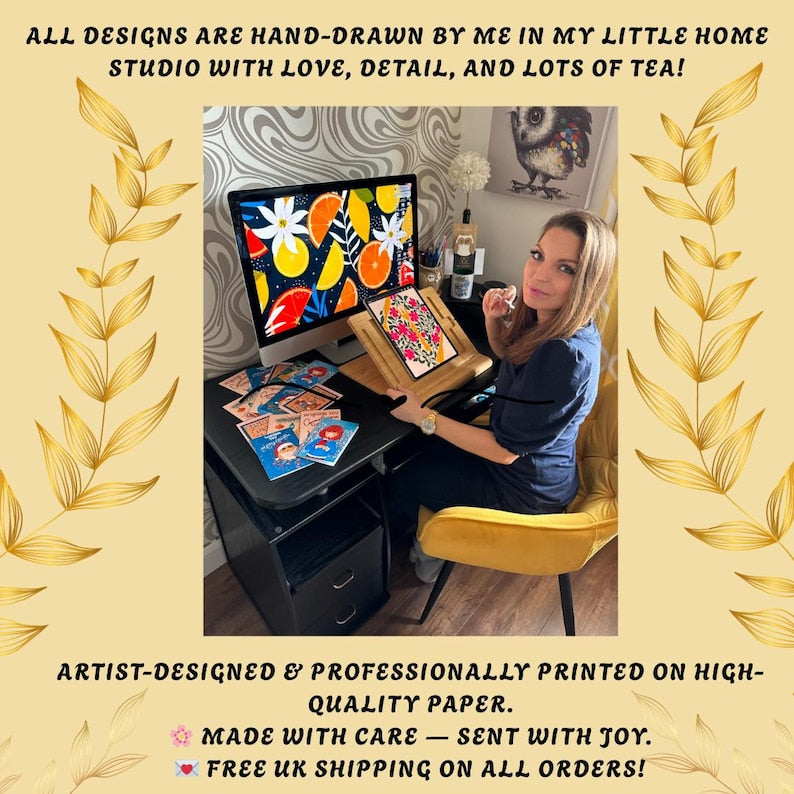 Thanks Sweet Friend Card – Retro Sunburst Hand-Lettered Design, Blank Inside with Envelope