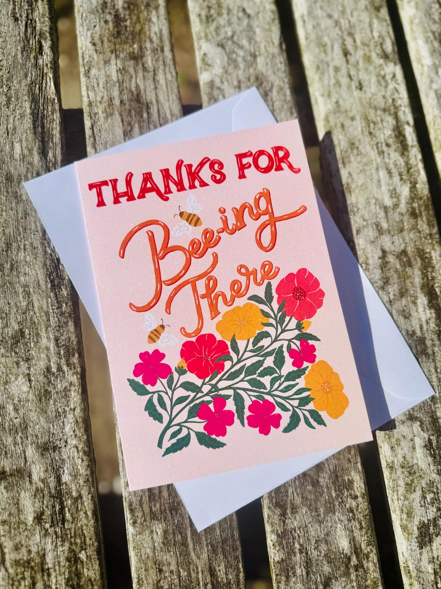 Thanks for Beeing There Card – Cute Retro Bee Illustration, Blank Inside with Envelope