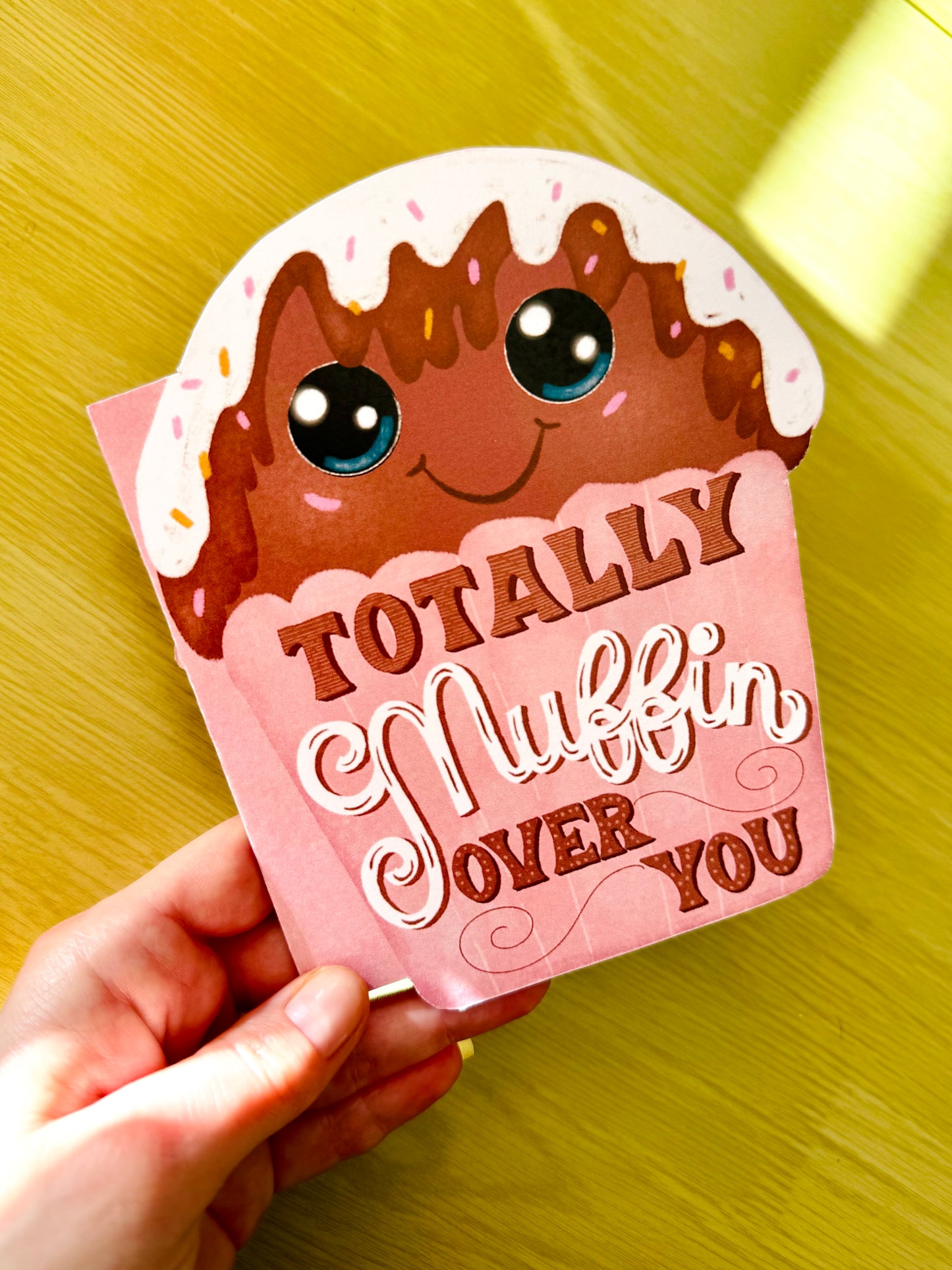 Cute Love Card – Muffin Shape or Standard Card | “Totally Muffin Over You” | Pink Sweet Greeting Card