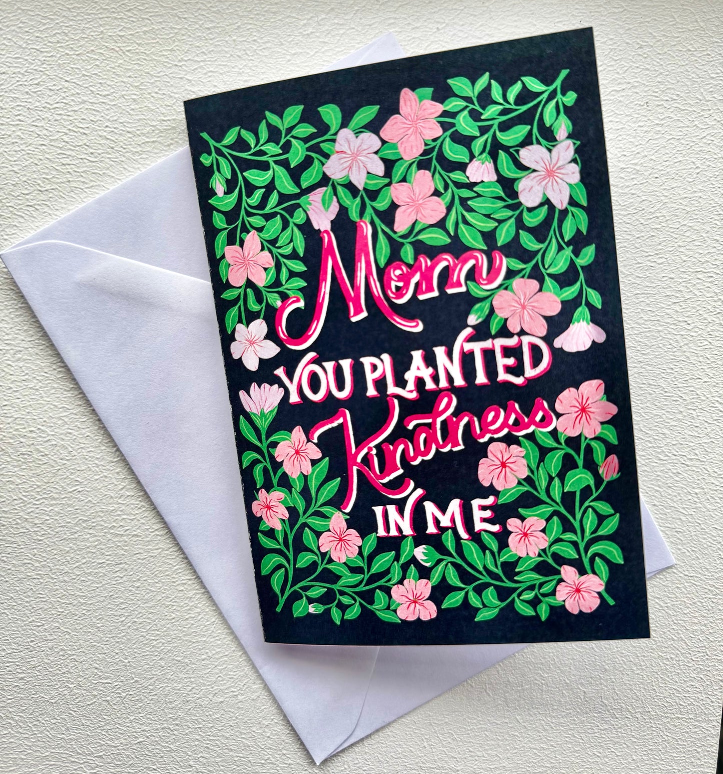 Hand Drawn Floral Mother’s Day Greeting with Pink Flowers