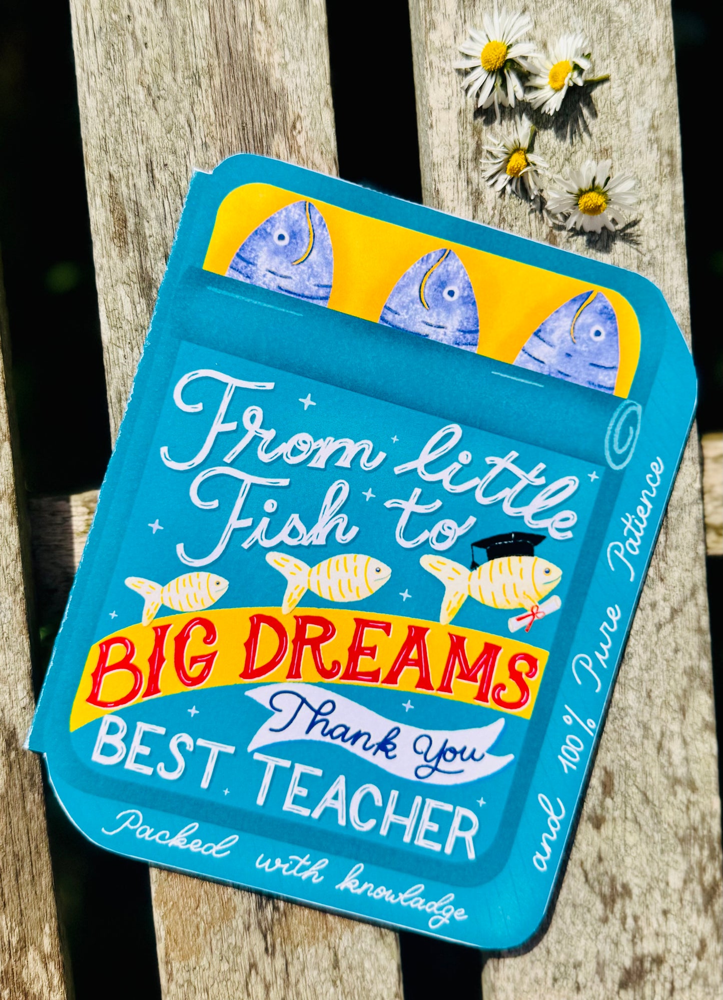 Teachers Thank you card - From Little Fish to Big Dreams – Sardine Tin Card & Surprise Bookmark Set