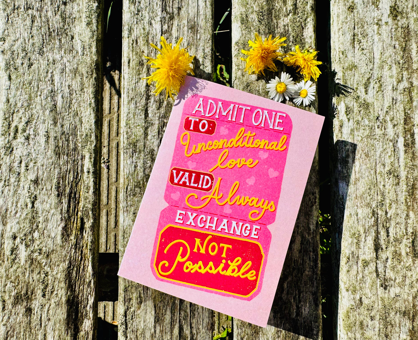 Unconditional Love Card, Ticket Style Greeting Card, Romantic Card, Anniversary Card, Cute Love Card, Unique Handmade Card