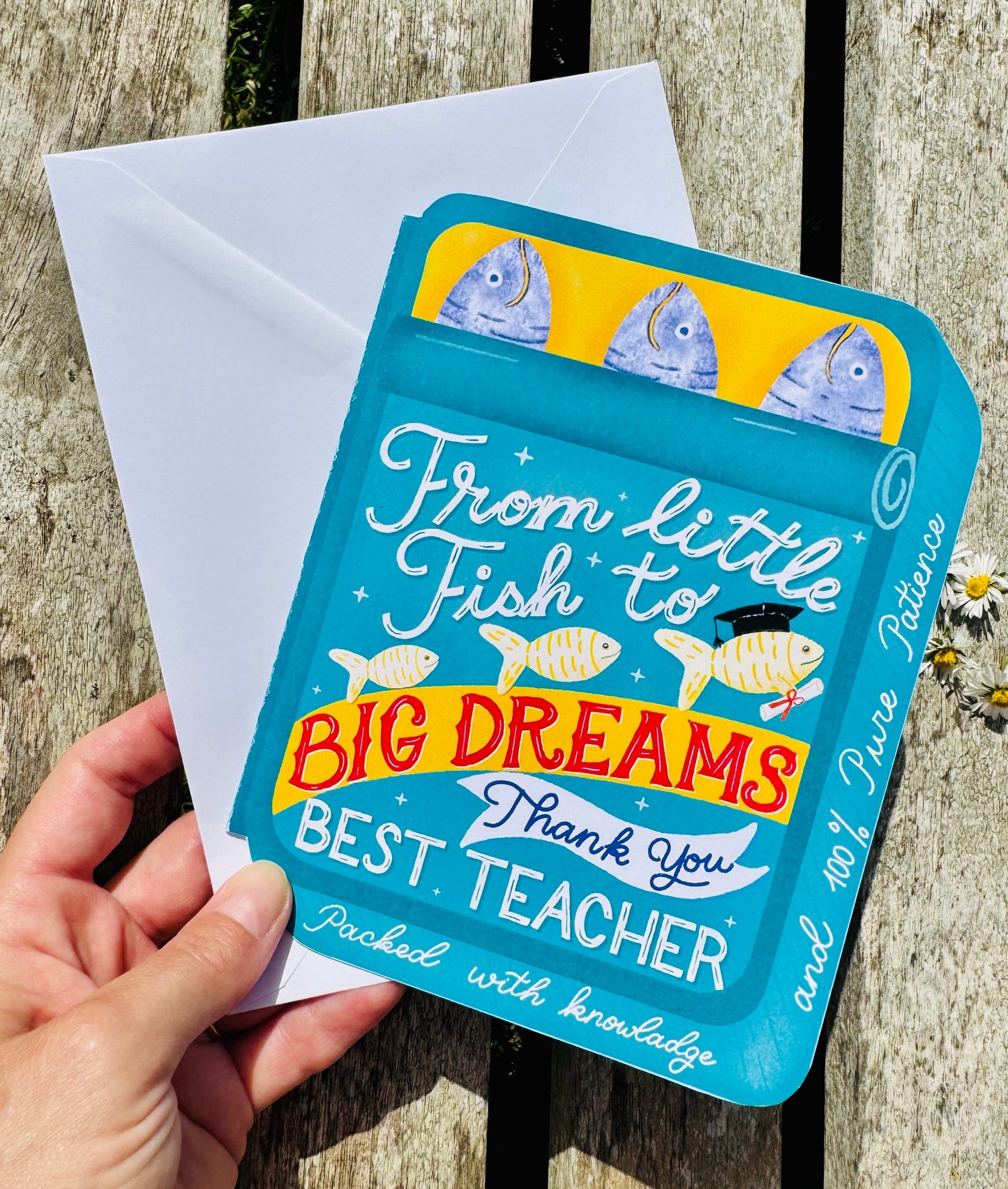 Teachers Thank you card - From Little Fish to Big Dreams – Sardine Tin Card & Surprise Bookmark Set