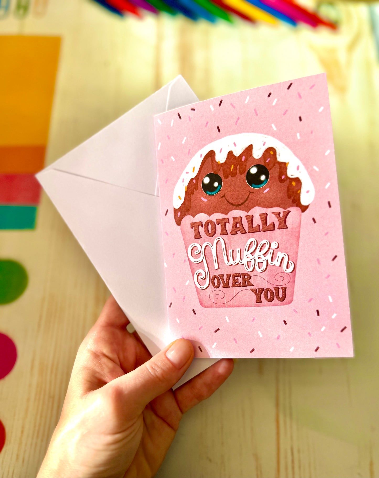 Cute Love Card – Muffin Shape or Standard Card | “Totally Muffin Over You” | Pink Sweet Greeting Card